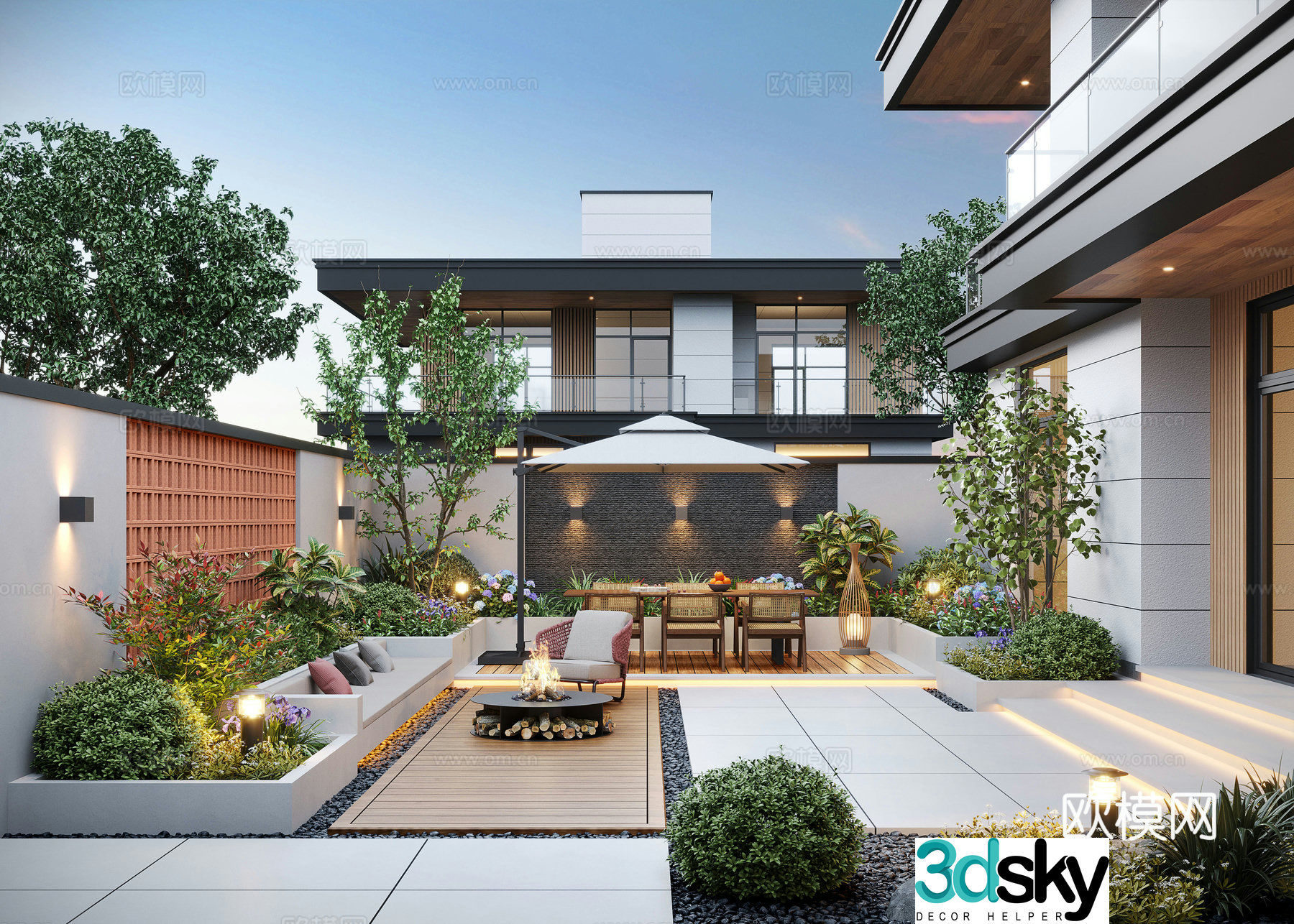 Modern courtyard landscape home yard courtyard sketch outdoor leisure chair outdoor dining table 3d model
