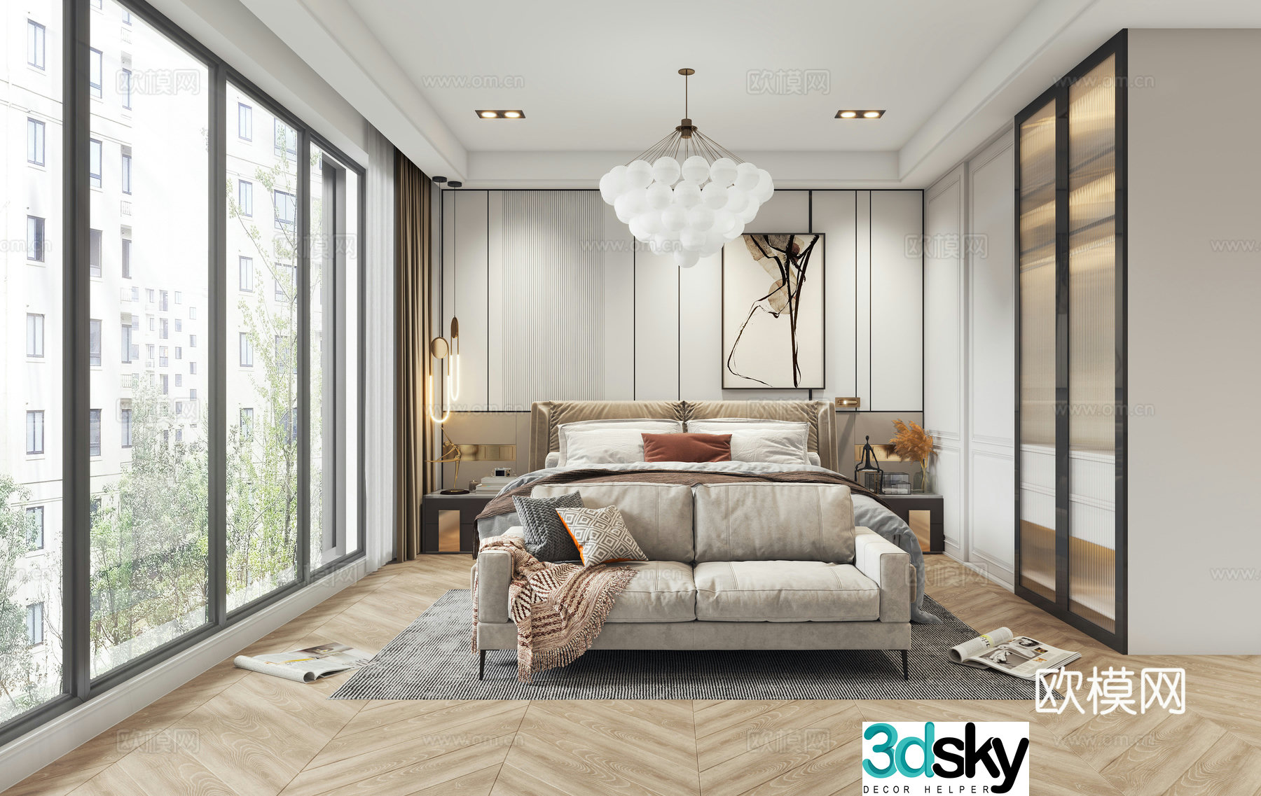 Modern bedroom wardrobe sofa 3d model