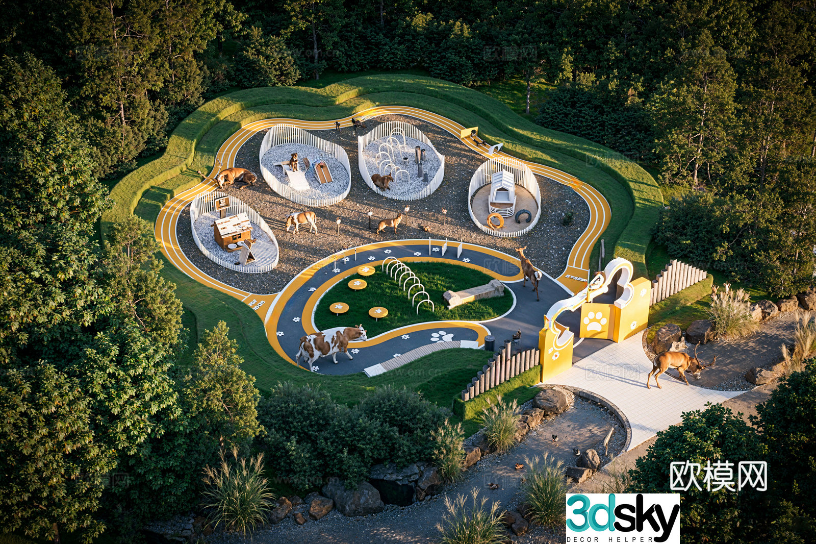 Modern Park Cute Pet Paradise Pet Paradise Pet Entertainment Facilities Pet Training Facilities Run 3D Model
