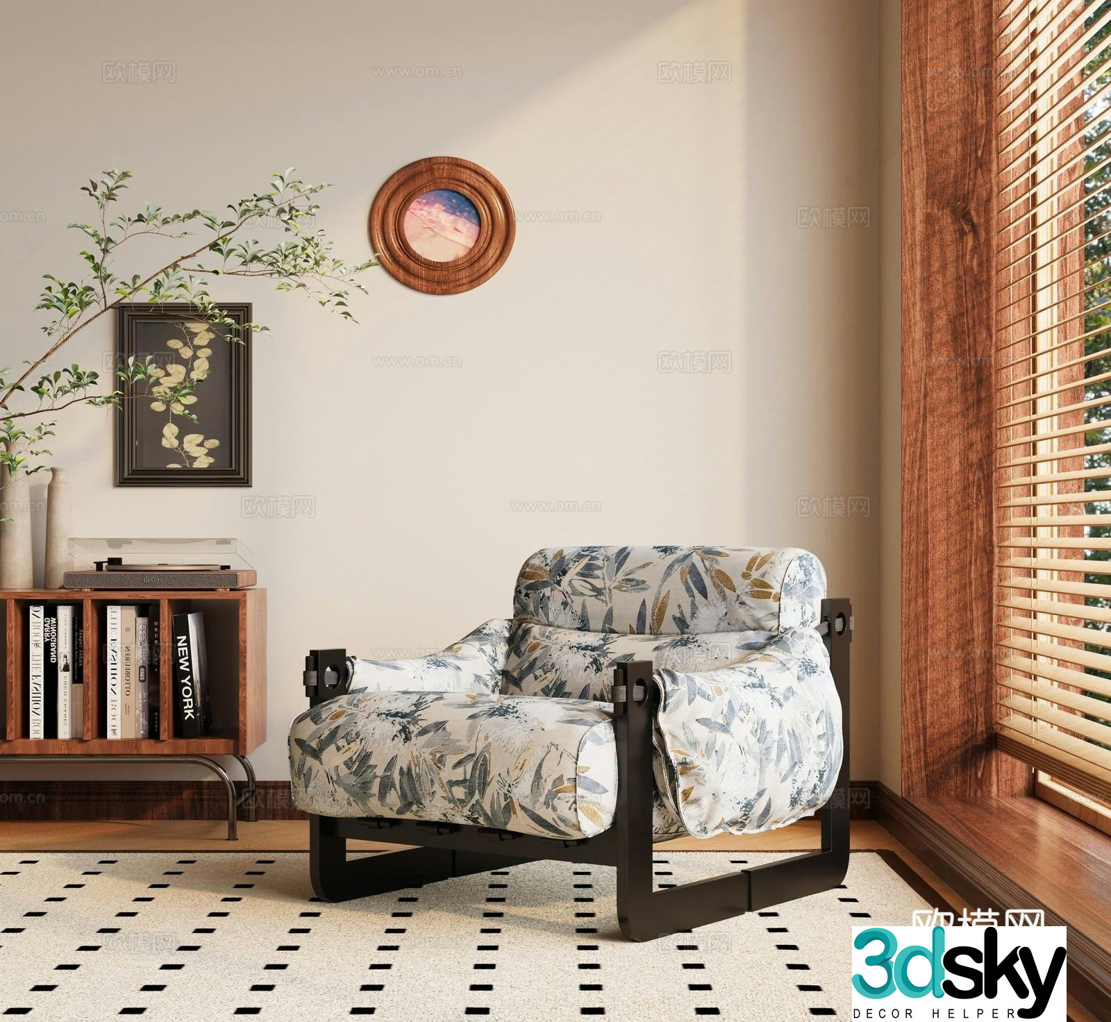 Retro ancient leisure chair_lounge chair_single sofa_jacquard cloth chair_American leisure chair_cloth chair 3D model