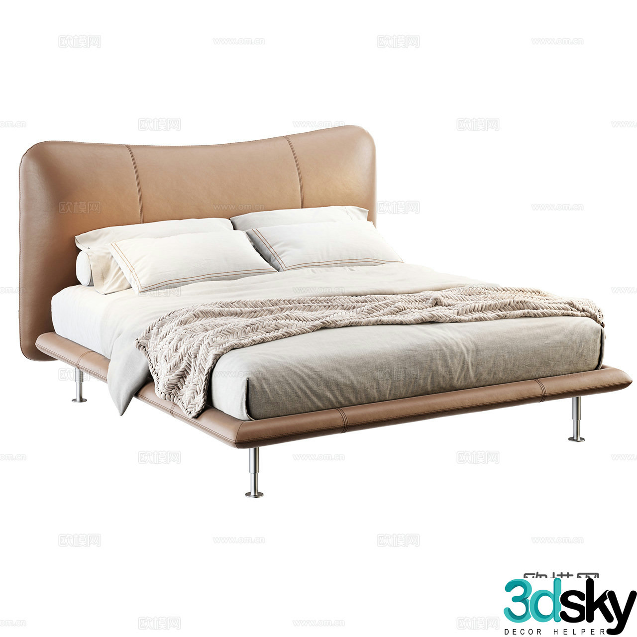 Flou Italian double bed Minimalist double bed Leather double bed Fabric double bed Leather 3D model