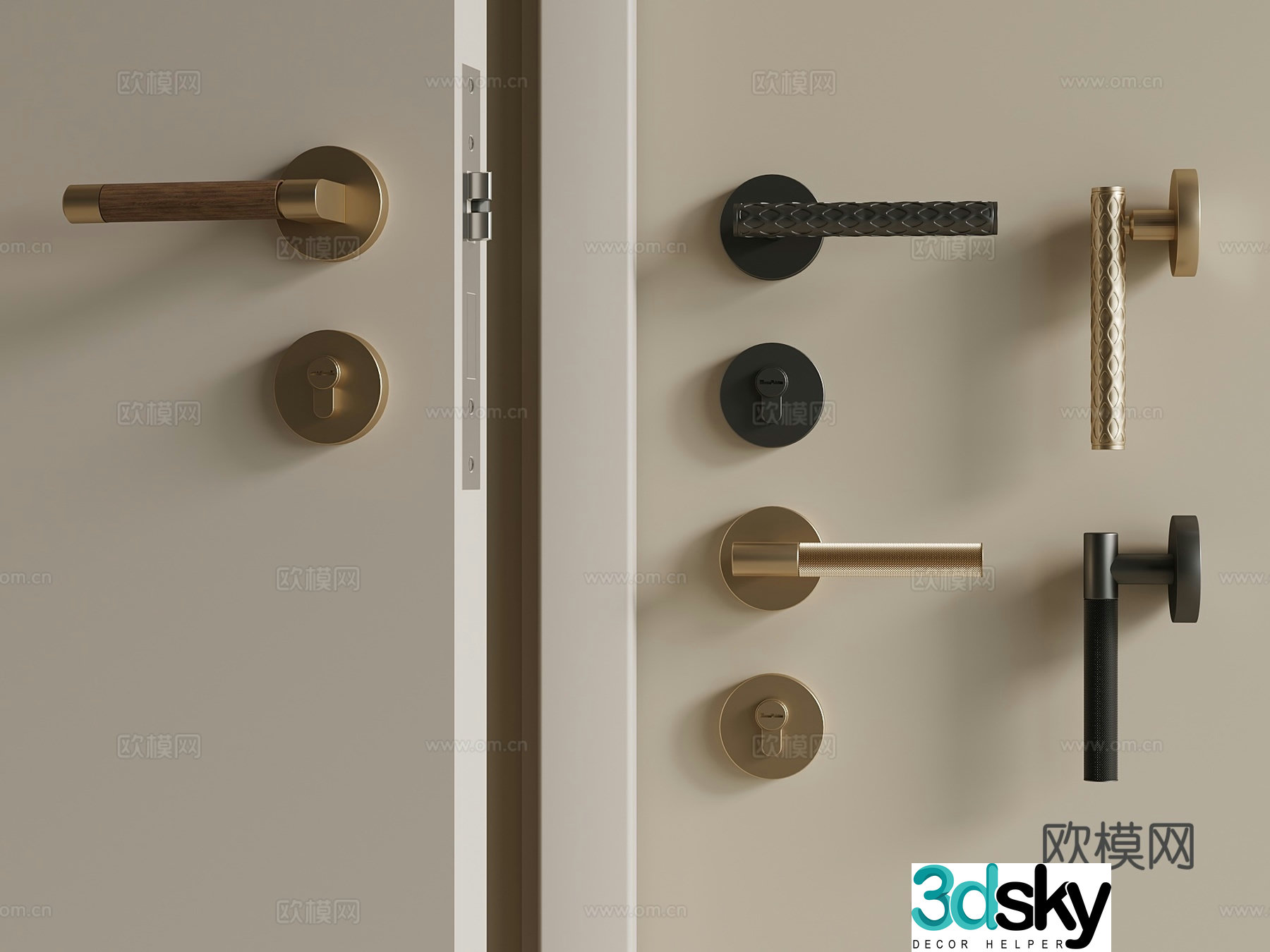Light luxury French handle door lock door handle door hardware 3D model