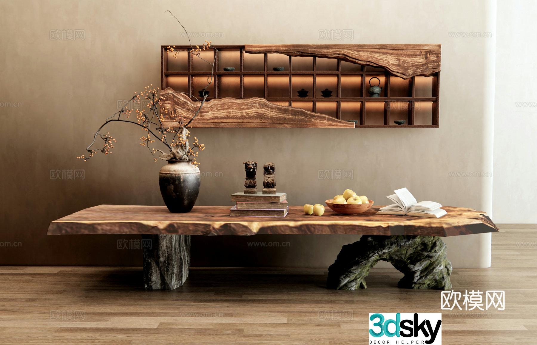 Wabi Sai Duanjing Desk case Duanjing Desk table tea cabinet wall cabinet antique shelf jewelry ornament combination 3D model