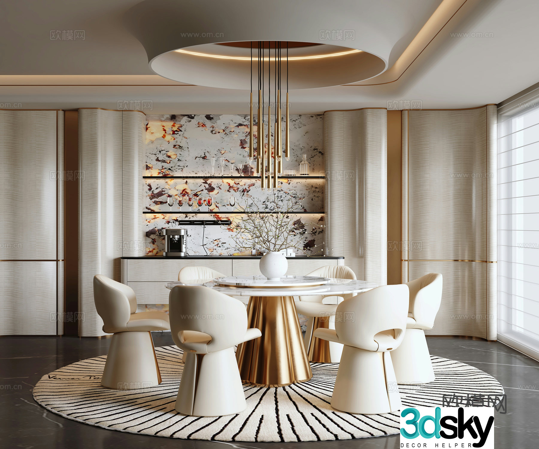 Modern light luxury restaurant 3D model