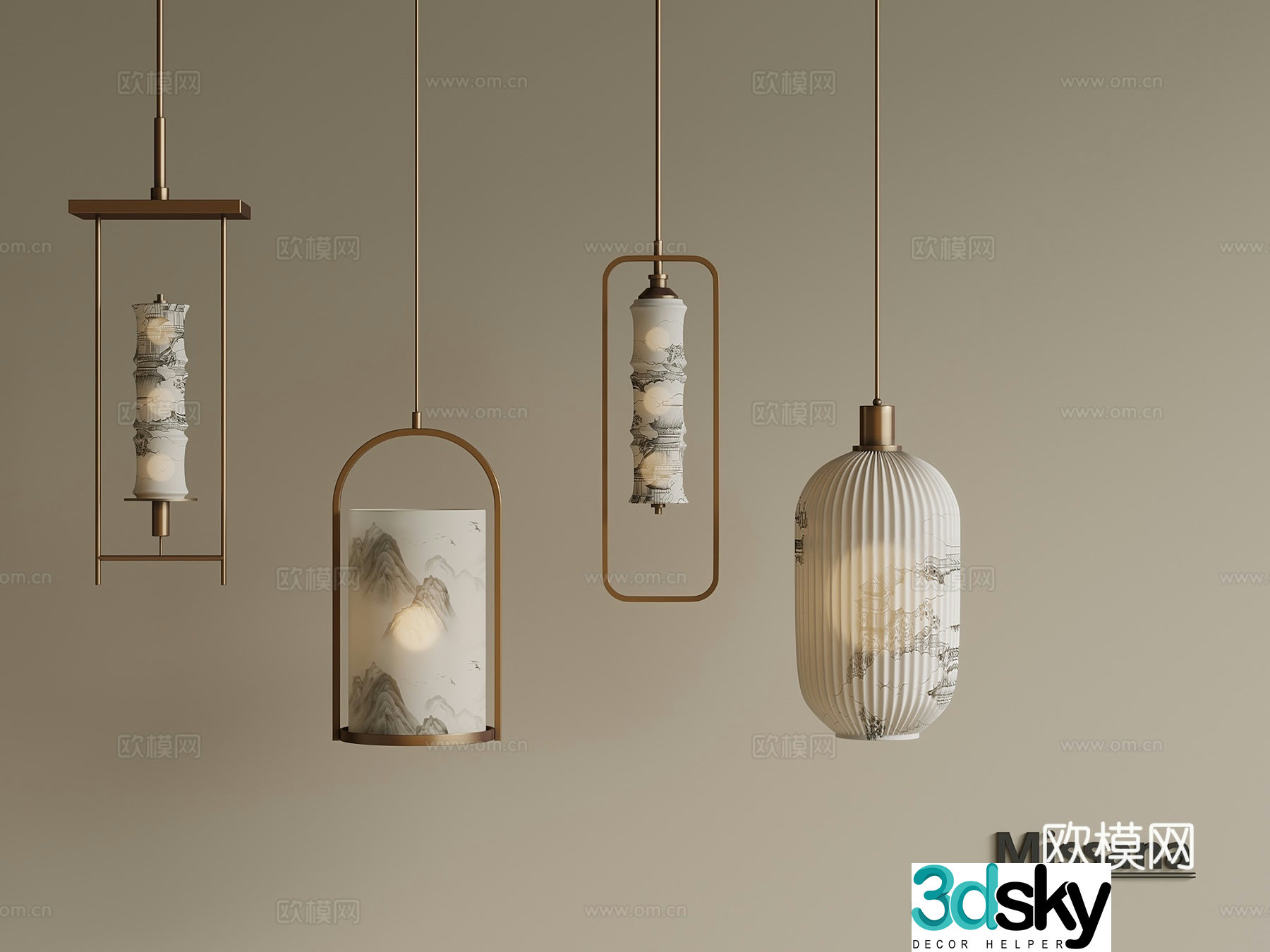 Middle Ages New Chinese Chandelier Bedside Chandelier 3D Model