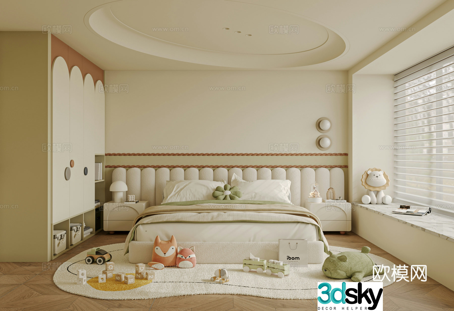 French children’s room bedroom bed nightstand 3d model