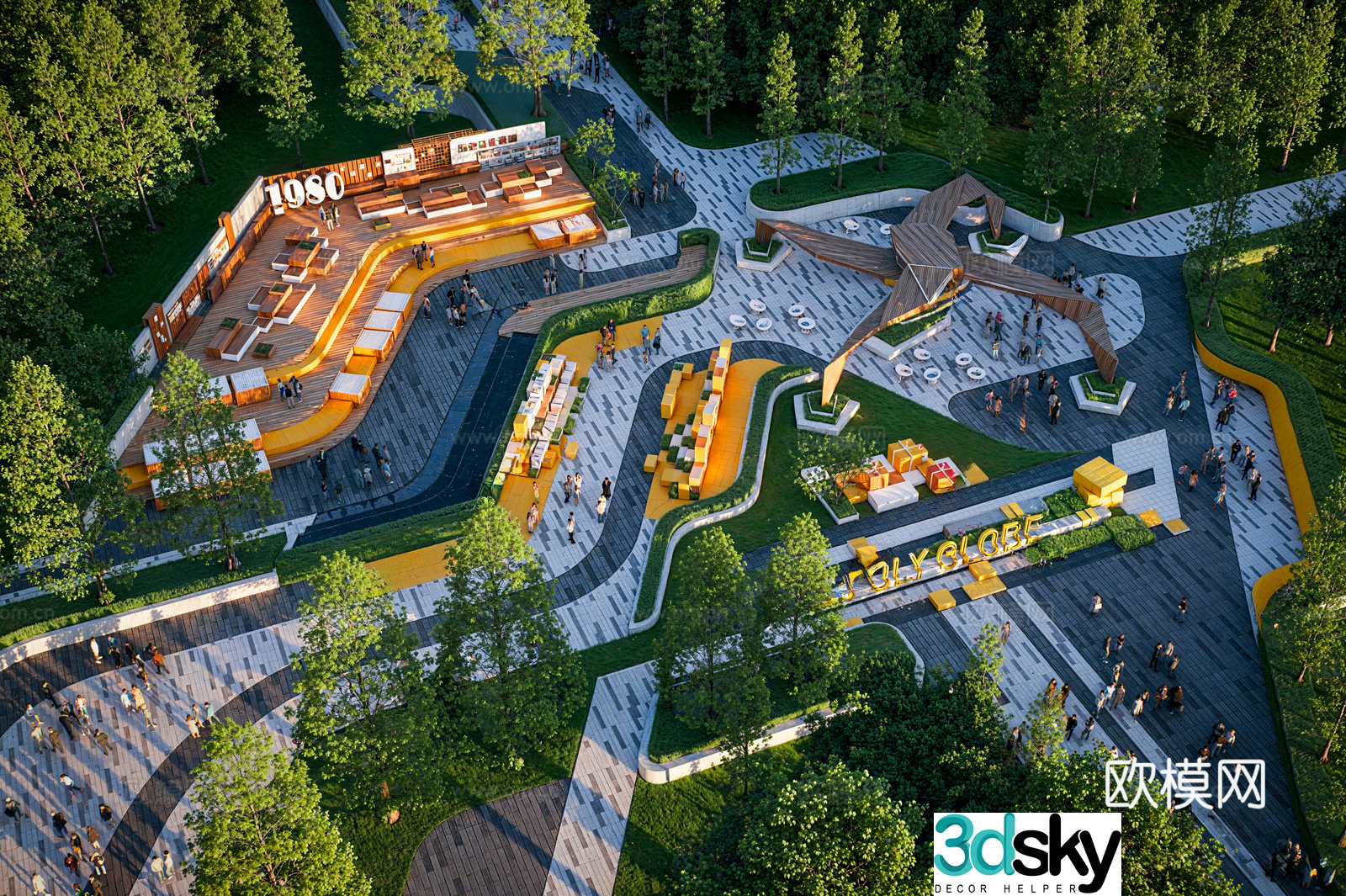 Modern park Pocket park Street green space Community park Activity square Under the forest space 3D model