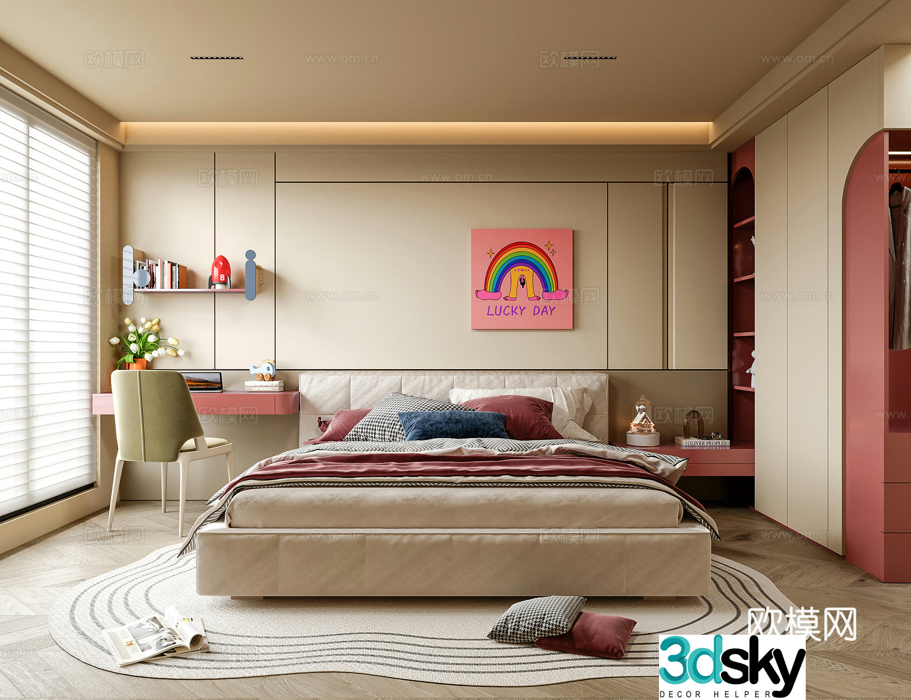 Modern girl room children’s room children’s bed nightstand children’s desk chair 3d model