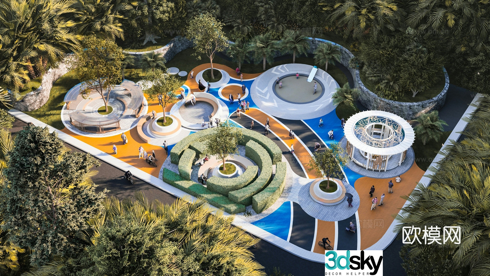 Modern park Pocket park Corner park Square park Community activity space Tree pool 3d model