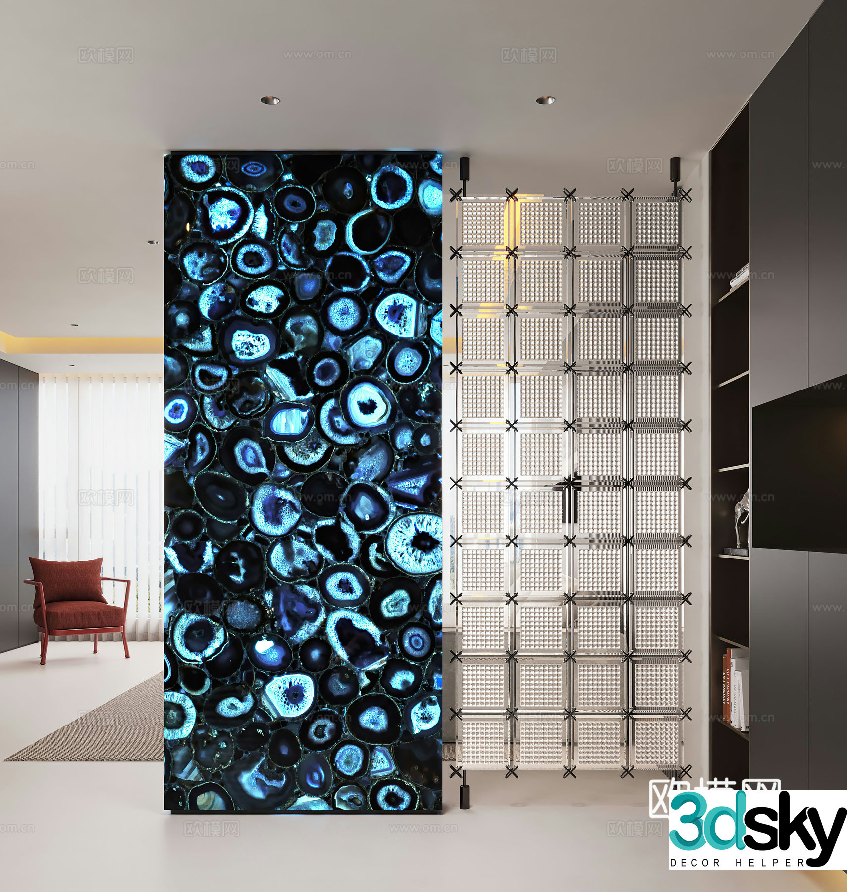 Modern entrance hallway Decorative entrance hall Porcelain partition Entrance entrance hall Translucent stone background 3D model