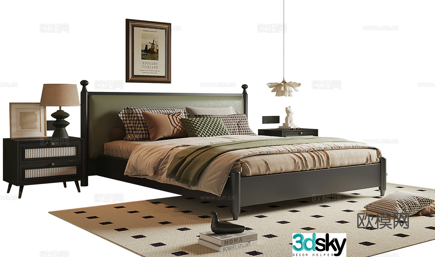 French medieval style double bed 3D model
