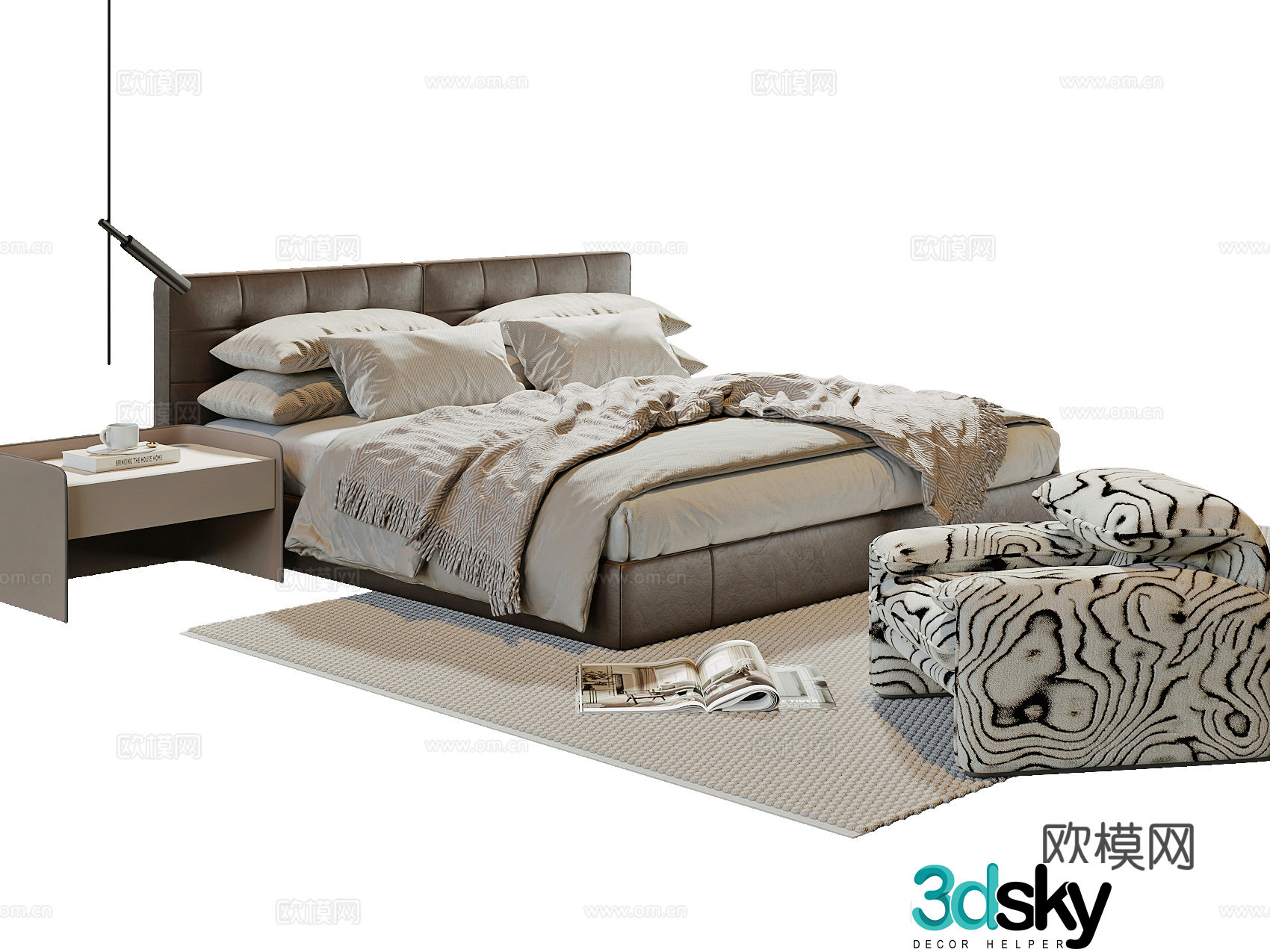 Modern double bed 3d model