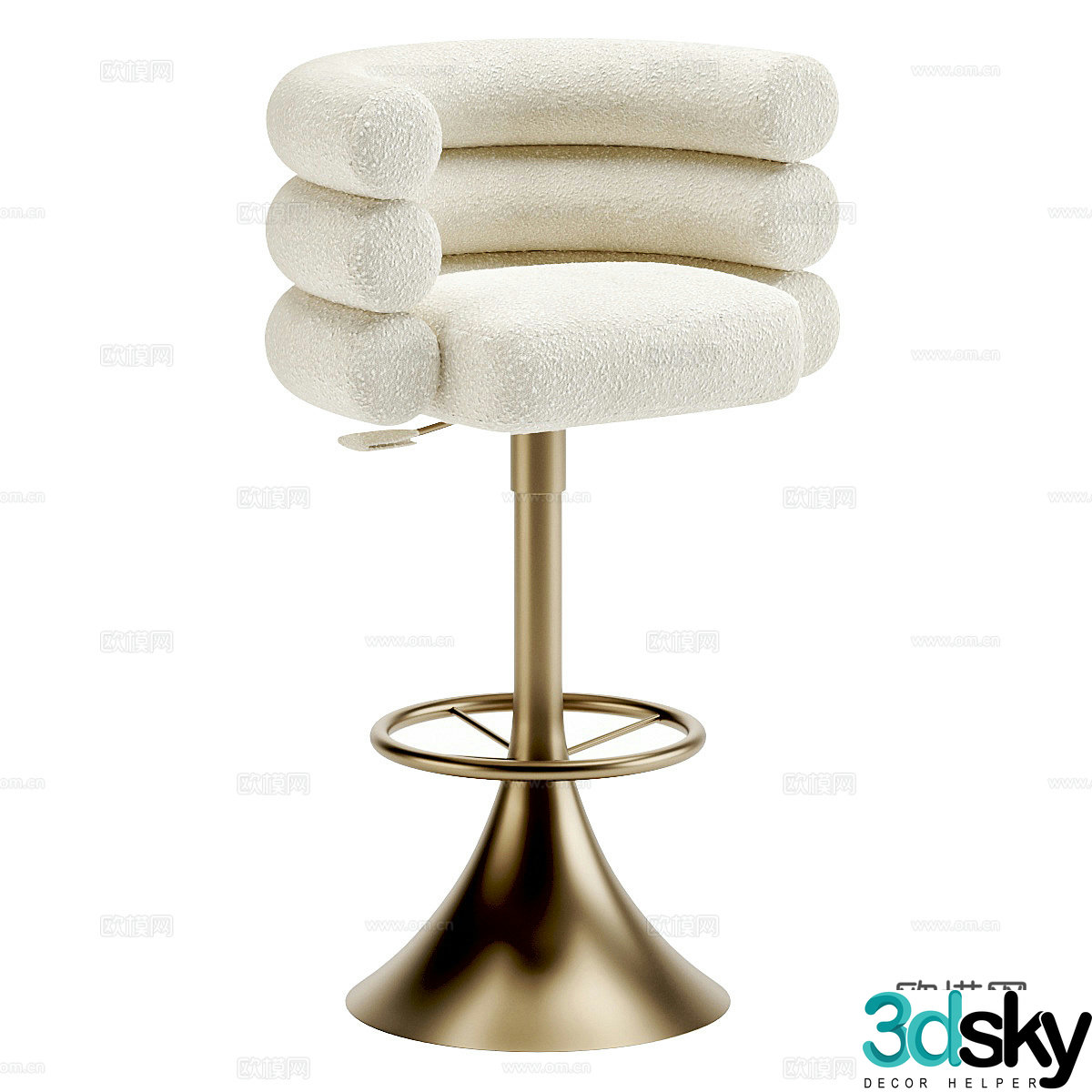 Modern light luxury cream style bar chair 3D model