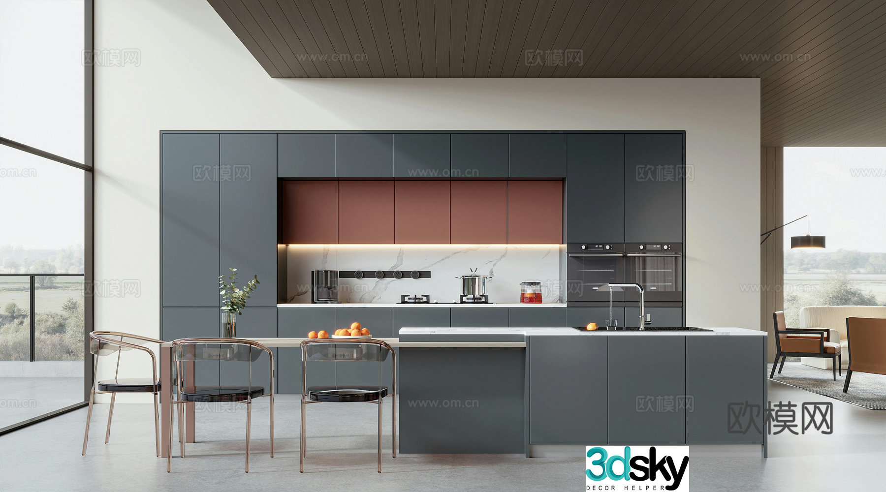 Modern open kitchen 3d model