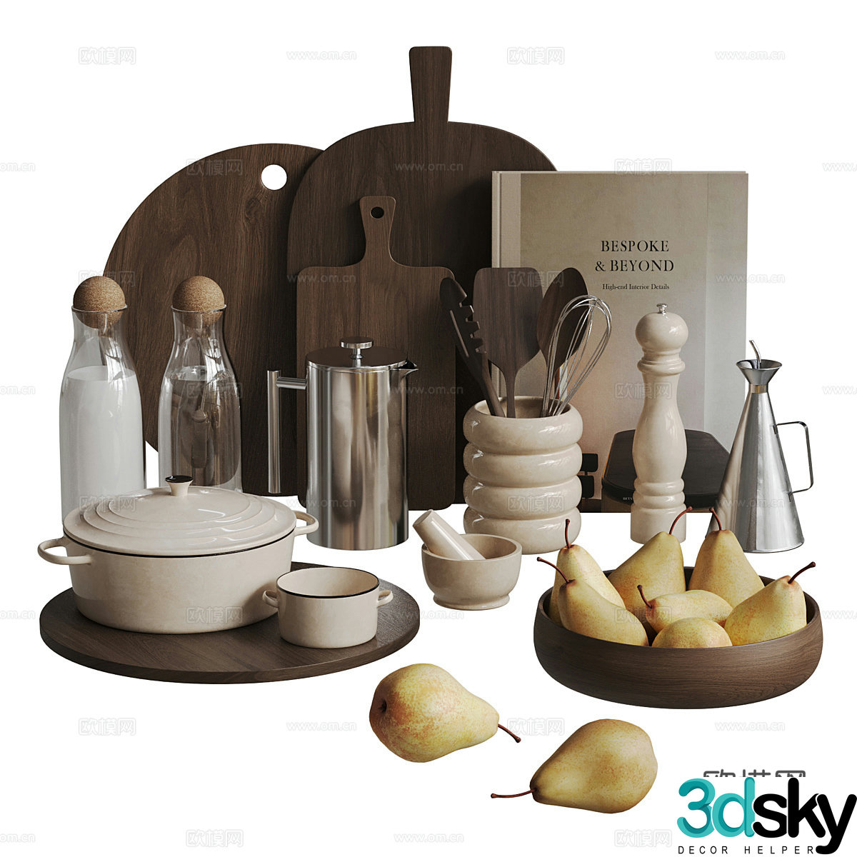 Kitchen decor set with pears 3d model