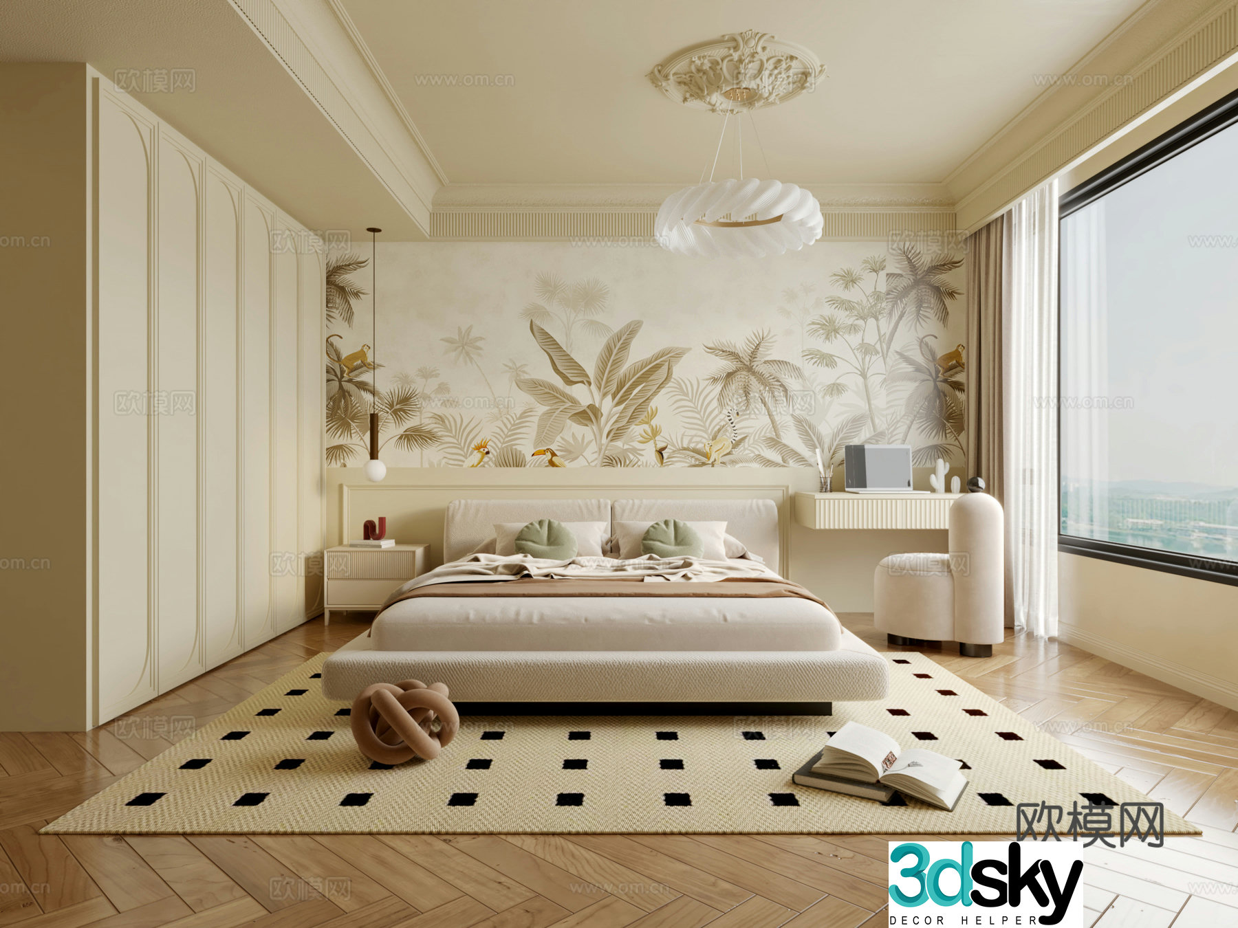 American retro bedroom 3d model