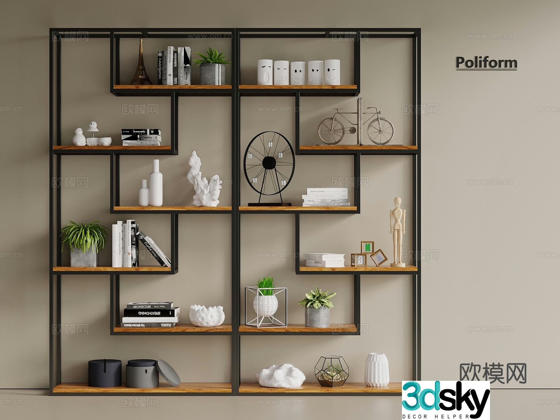 Nordic wrought iron shelf wine shelf bookshelf decoration plant shelf jewelry 3d model