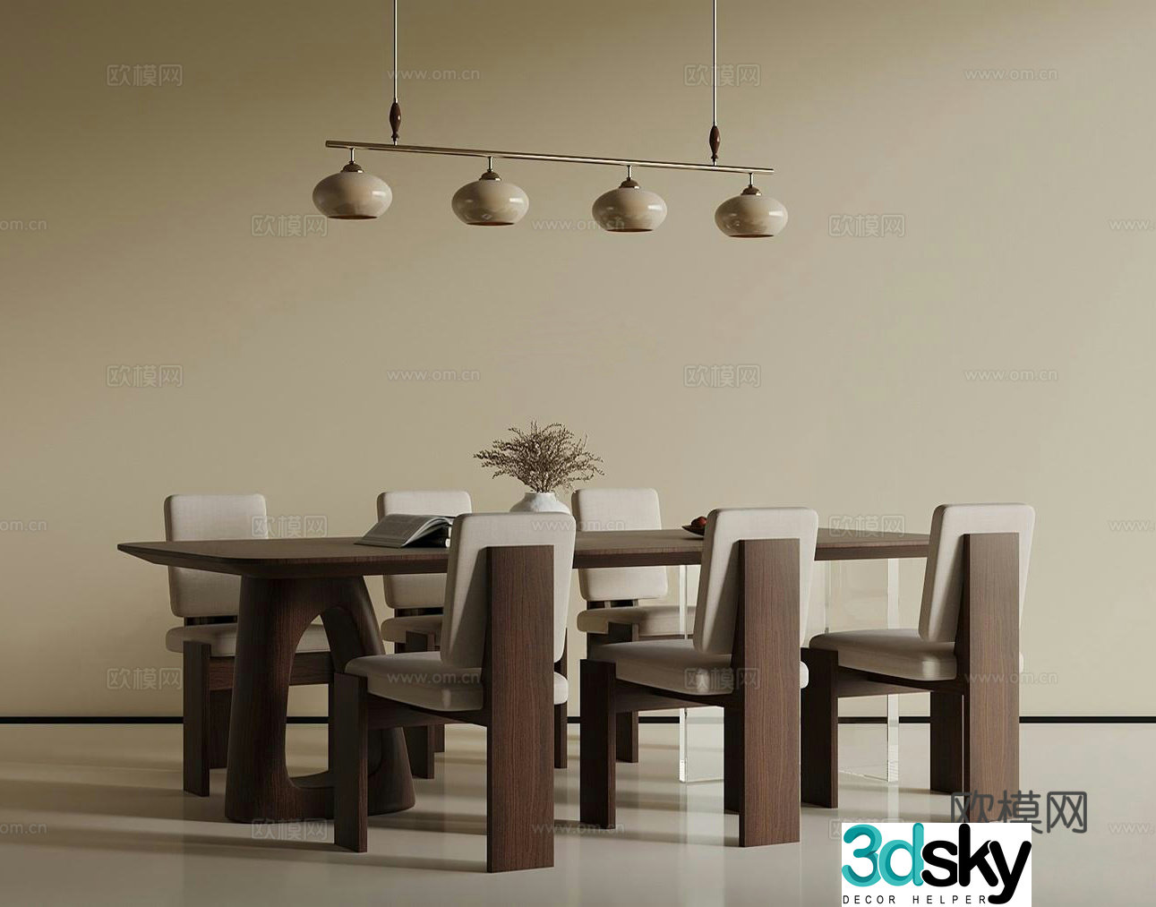 Medium-old dining table and chair_Medium-old dining table and chair_chandeliers_ornamental lamp_ornamental 3D model