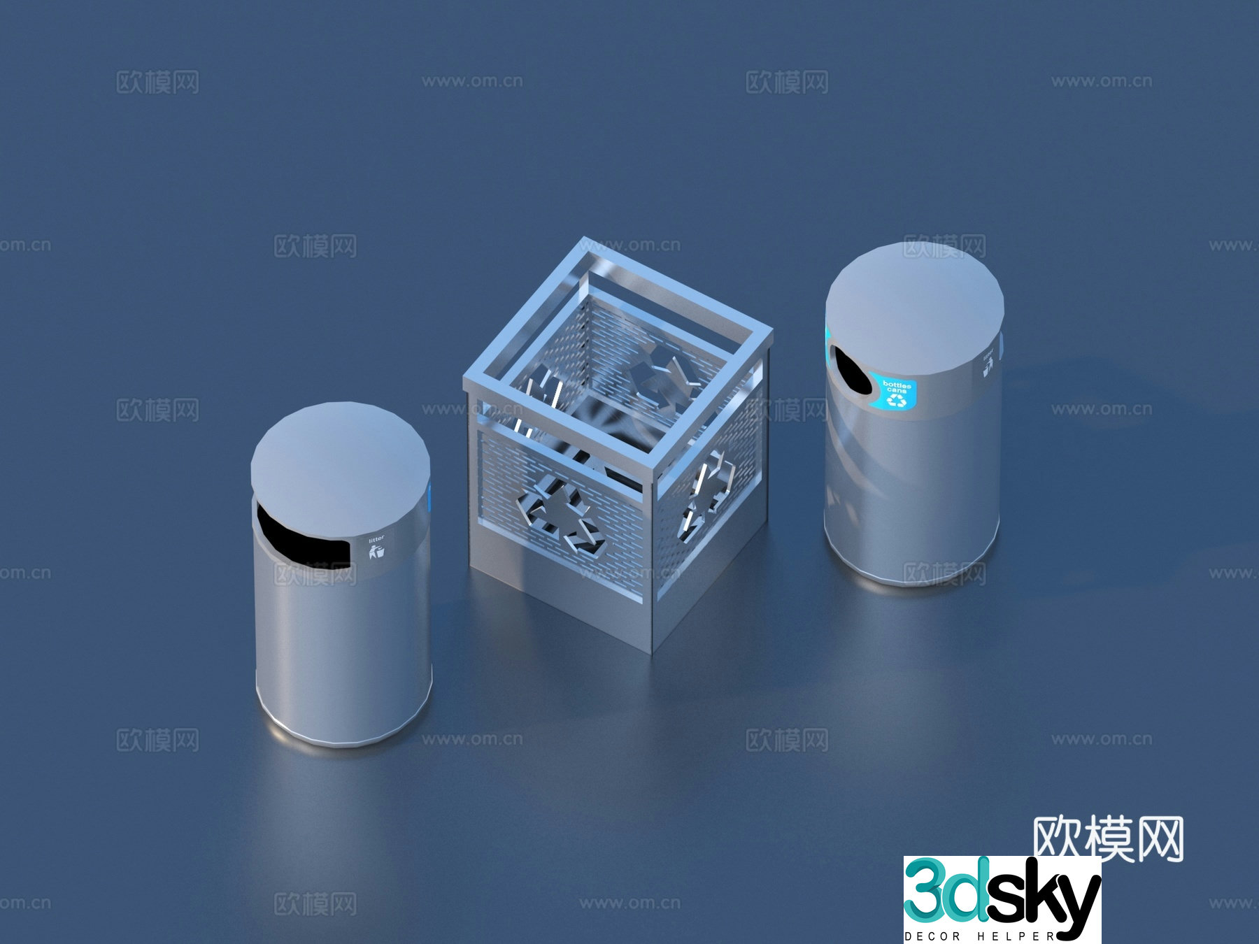 Recycling bin Trash Can Sketch 3D Model