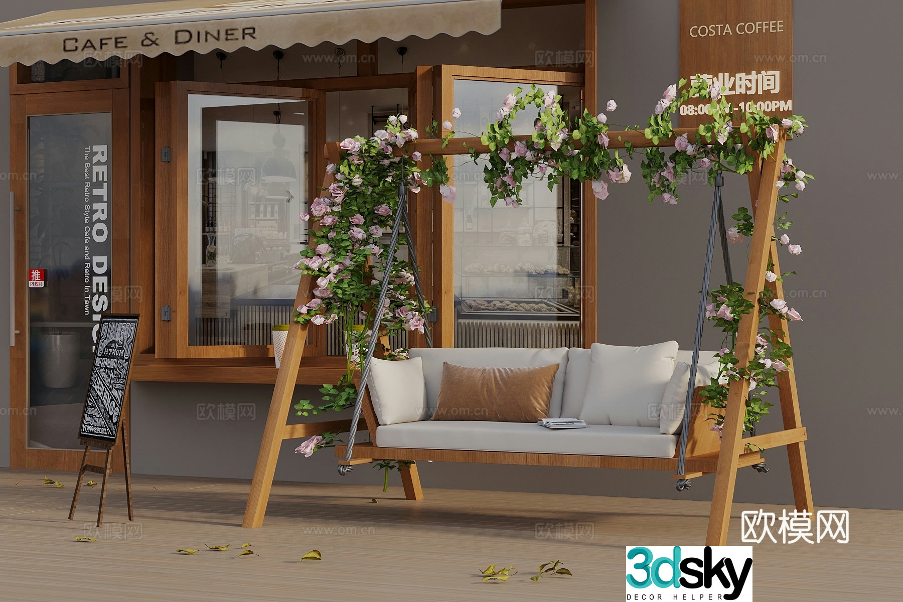 Modern log wind swing chair swing courtyard swing chair hanging chair outdoor swing chair internet celebrity coffee 3D model