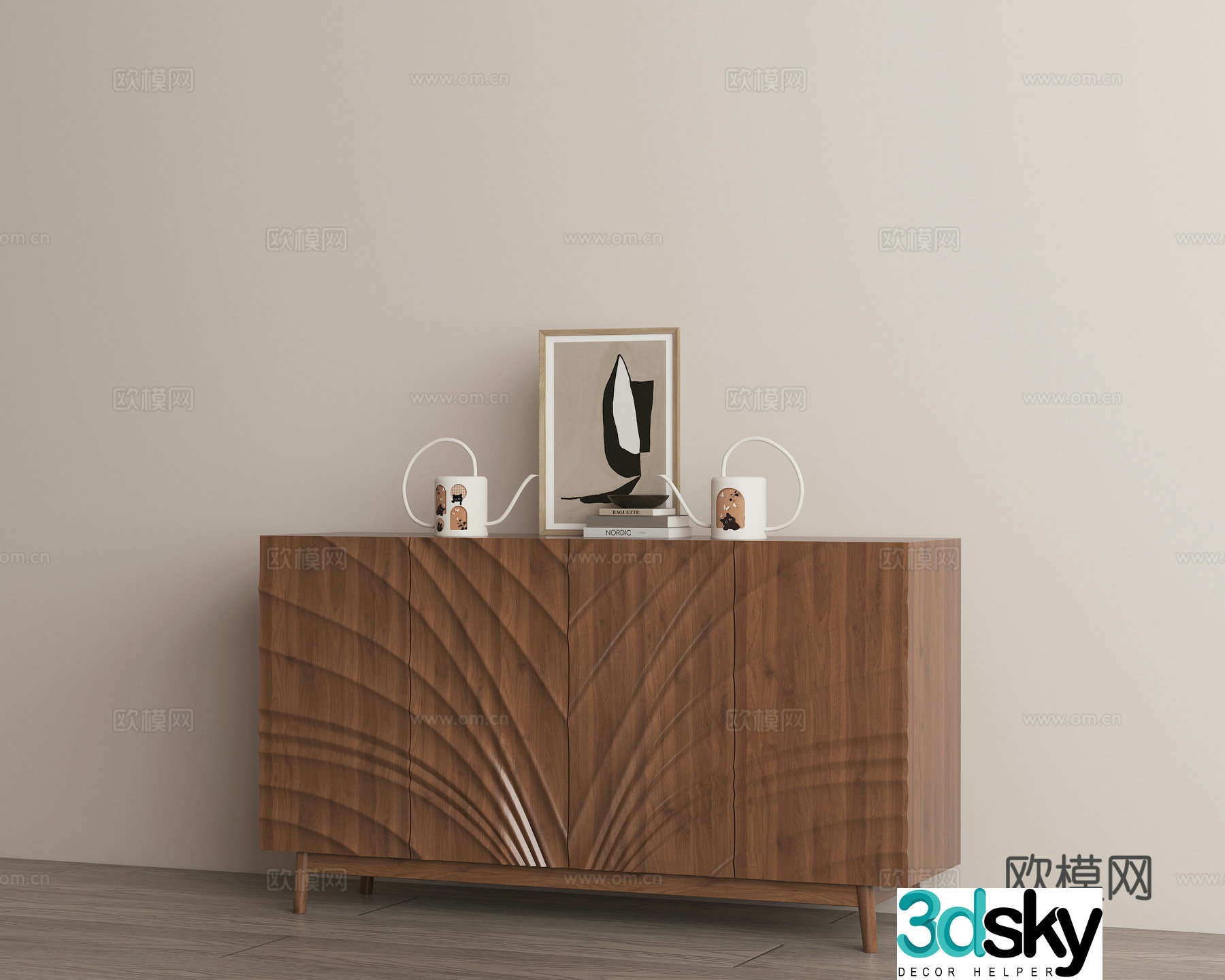 Modern log medieval style end view cabinet 3D model