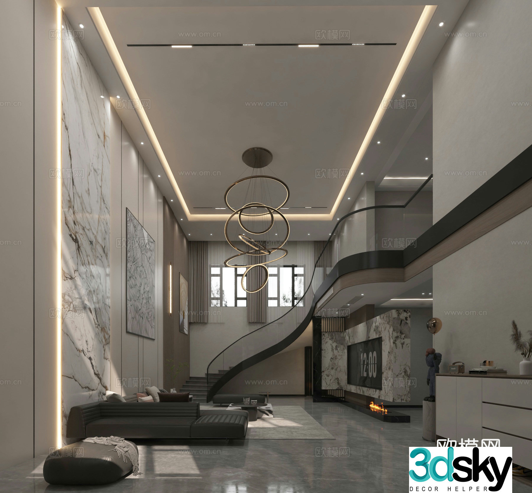 Modern style villa living room 3d model