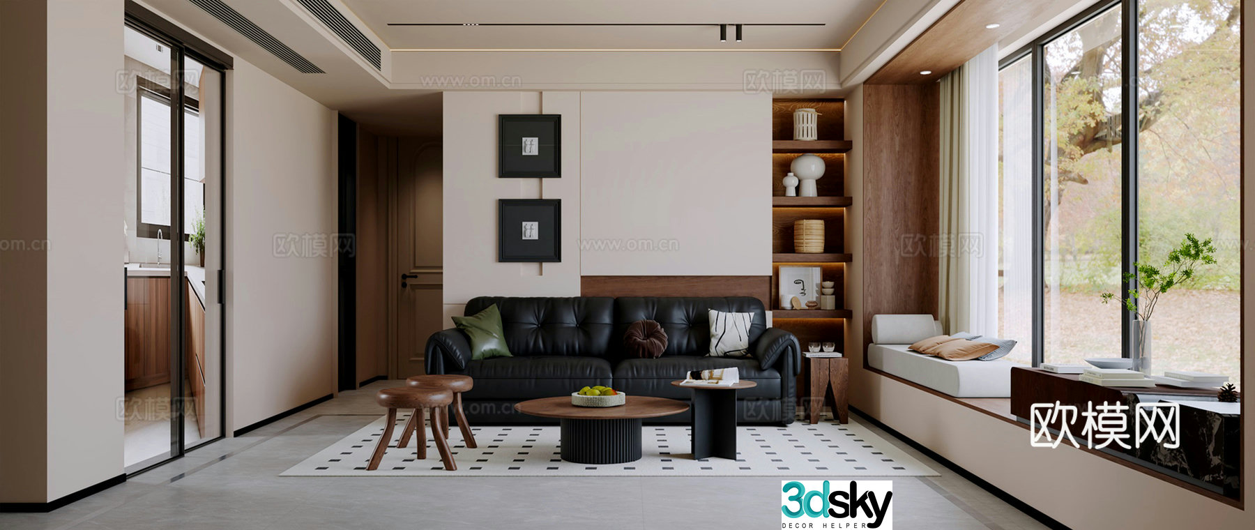 Retro medieval style living room horizontal hall 3d model