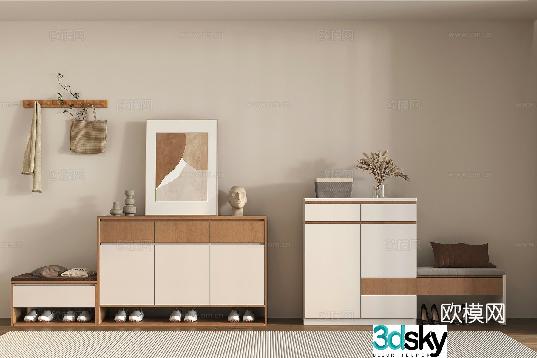 Modern low shoe cabinet decorative cabinet porch cabinet accessories ornaments 3D model