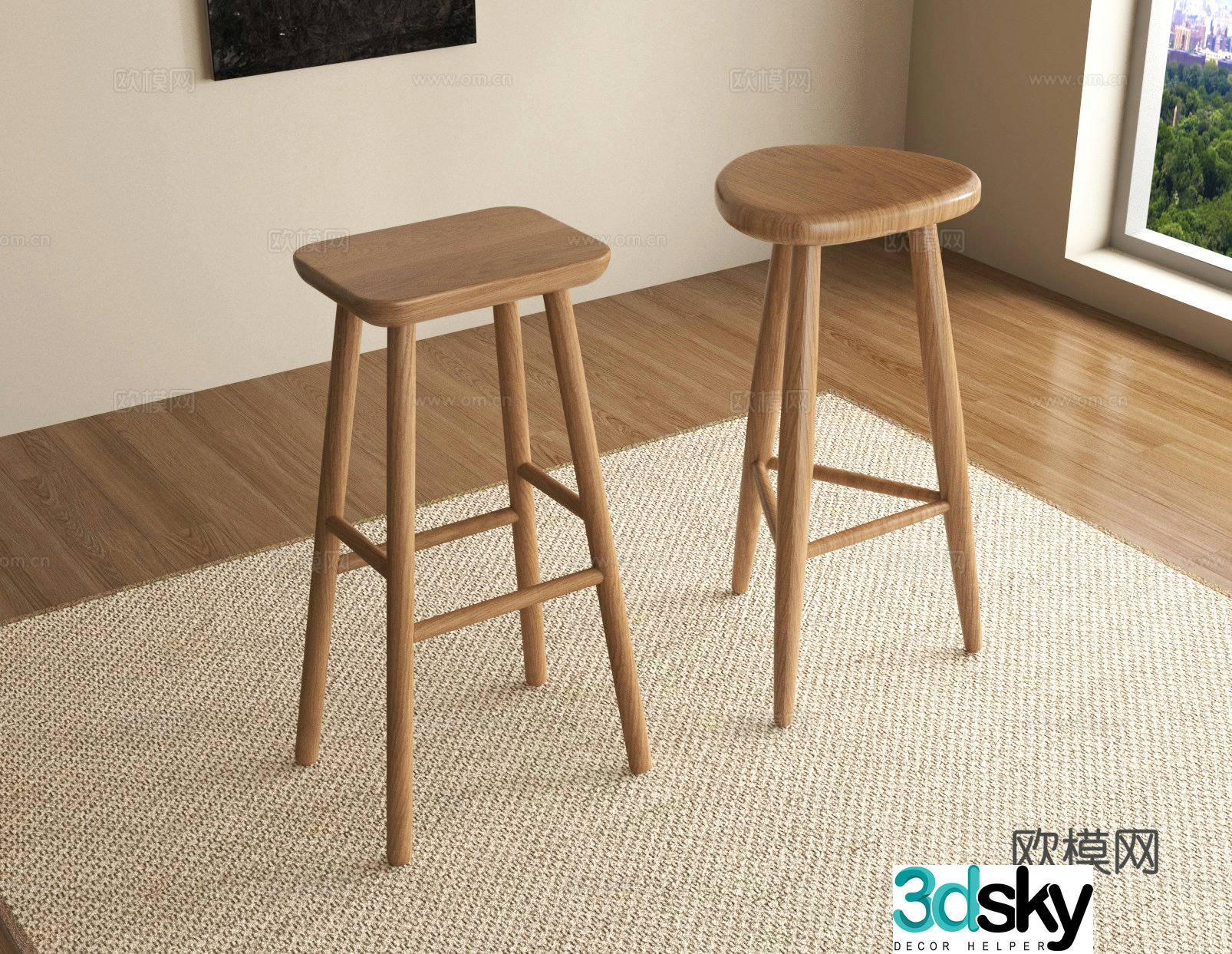 Barrel stool wooden stool bar stool 3d model