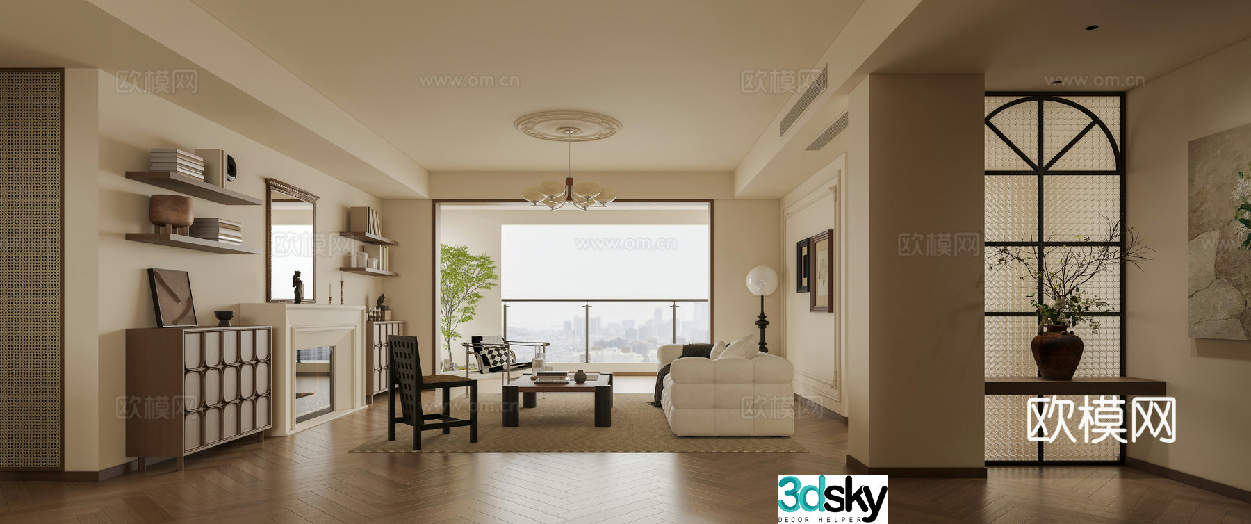 French living and dining room 3d model