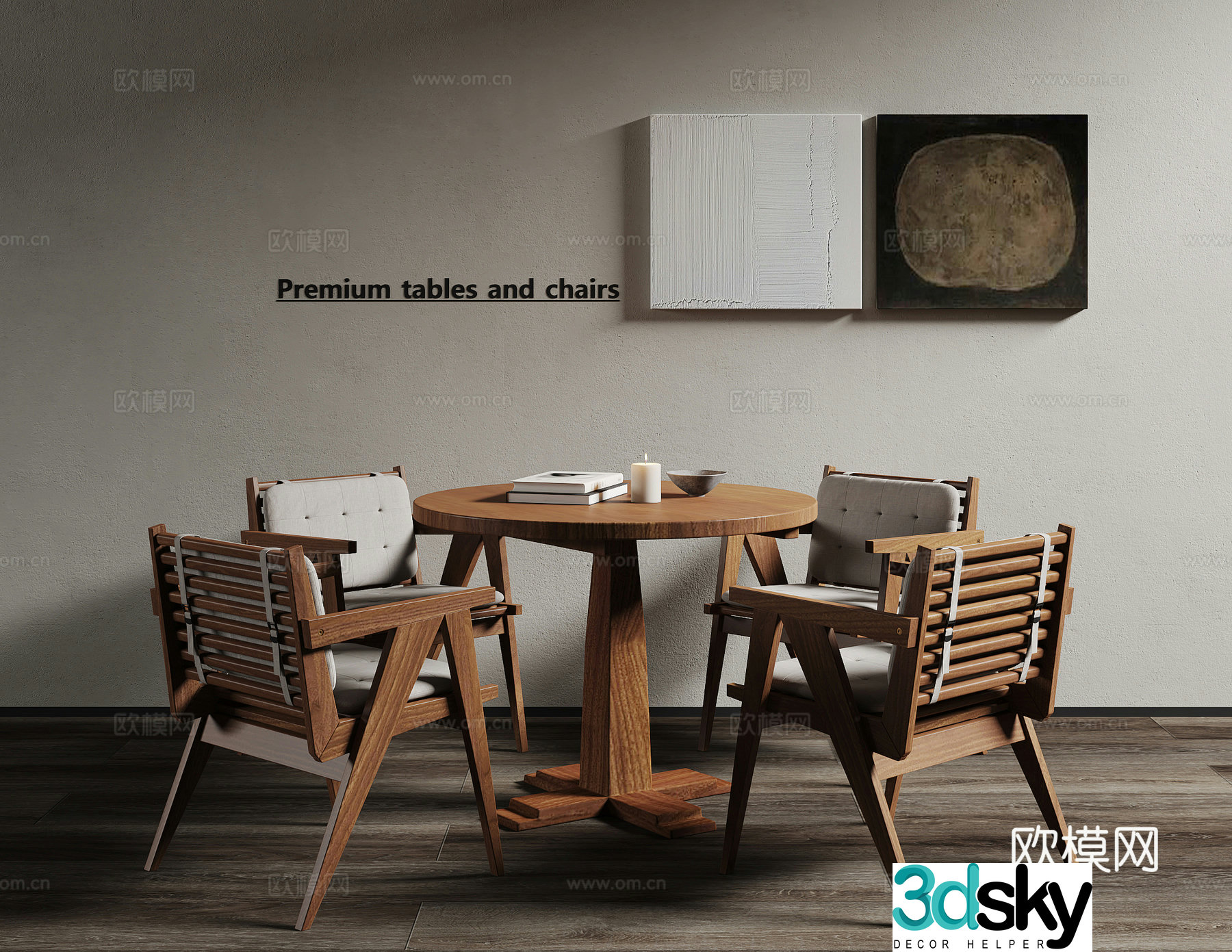 Middle-aged style negotiation table and chairs round table decorative painting ornament ornament 3D model