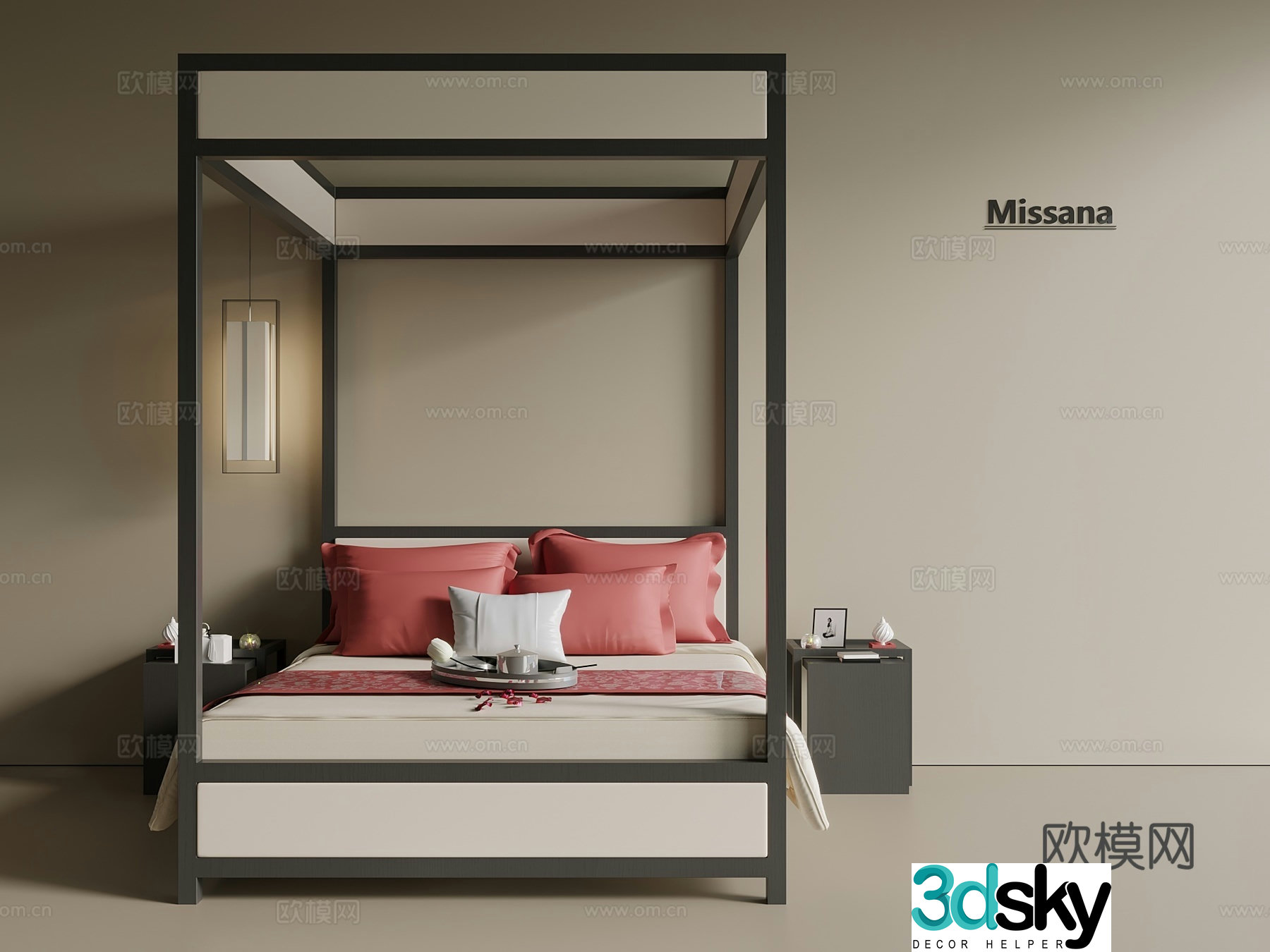 New Chinese style Chinese style Arhat bed bed bed nightstand chandelier bedside chandelier 3d model