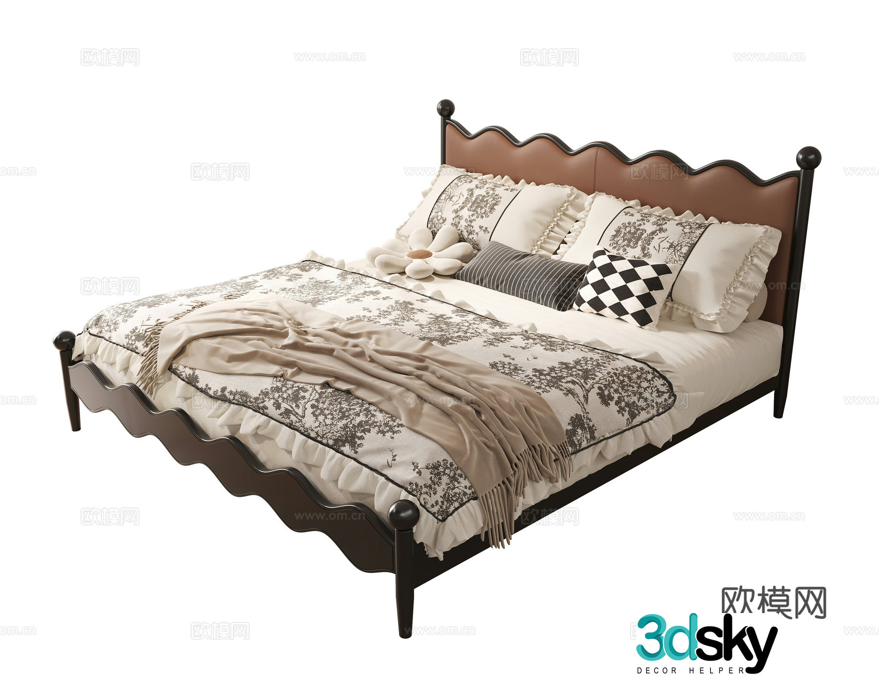 French retro double bed solid wood double bed retro double bed 3d model 3d model