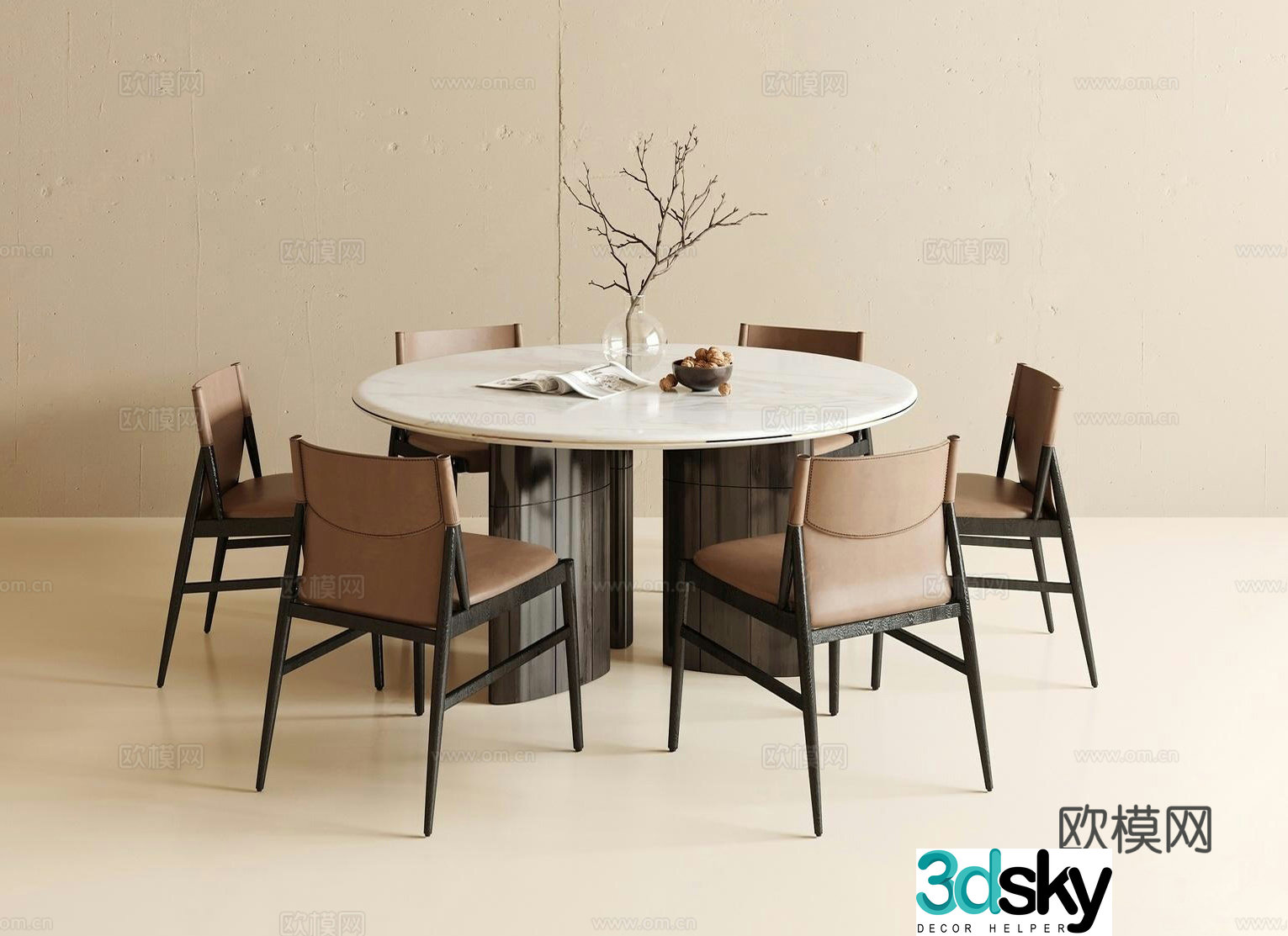 Modern Italian dining table and chairs_Modern Italian dining table and chairs 3D model