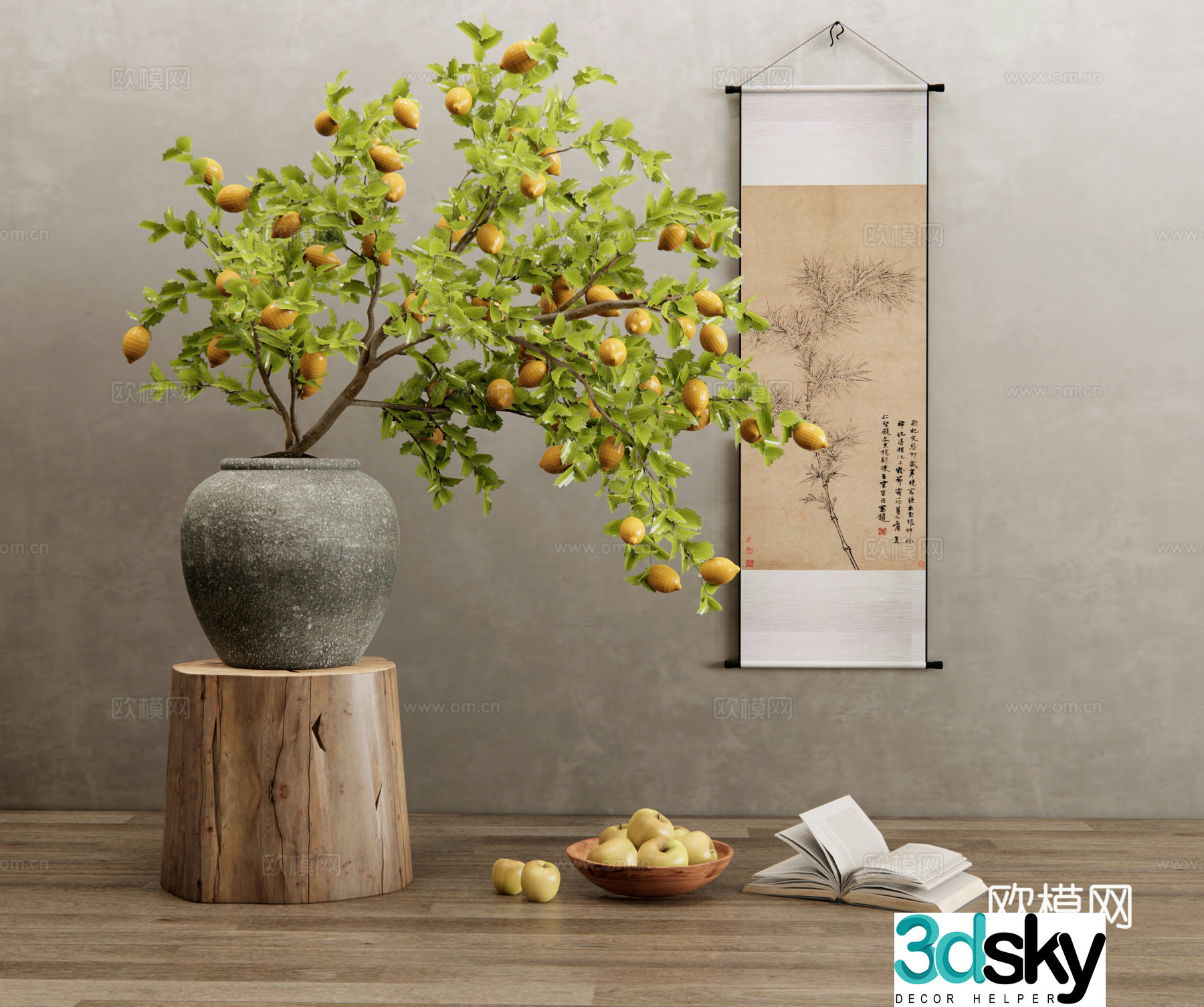 Modern fruit bonsai lemon bonsai plant potted ornaments 3d model