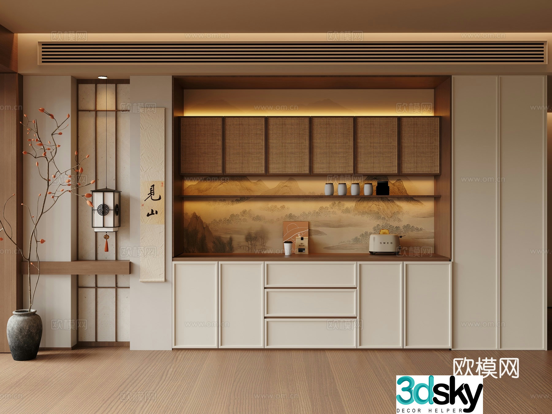New Chinese-style Zen sideboard Song sideboard Middle-style sideboard 3D model