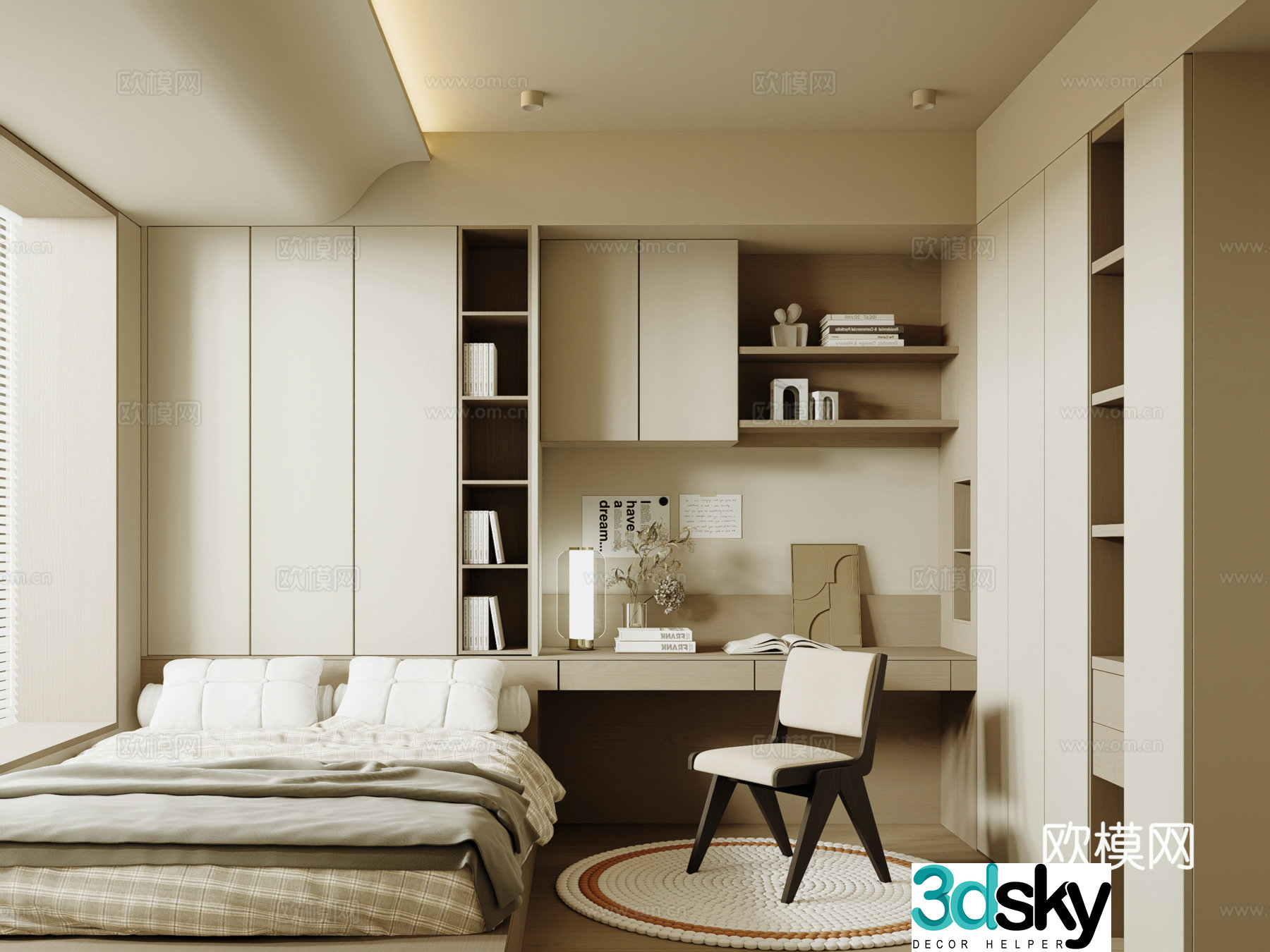 Modern tatami bedroom premium gray bedroom second bedroom 3d model