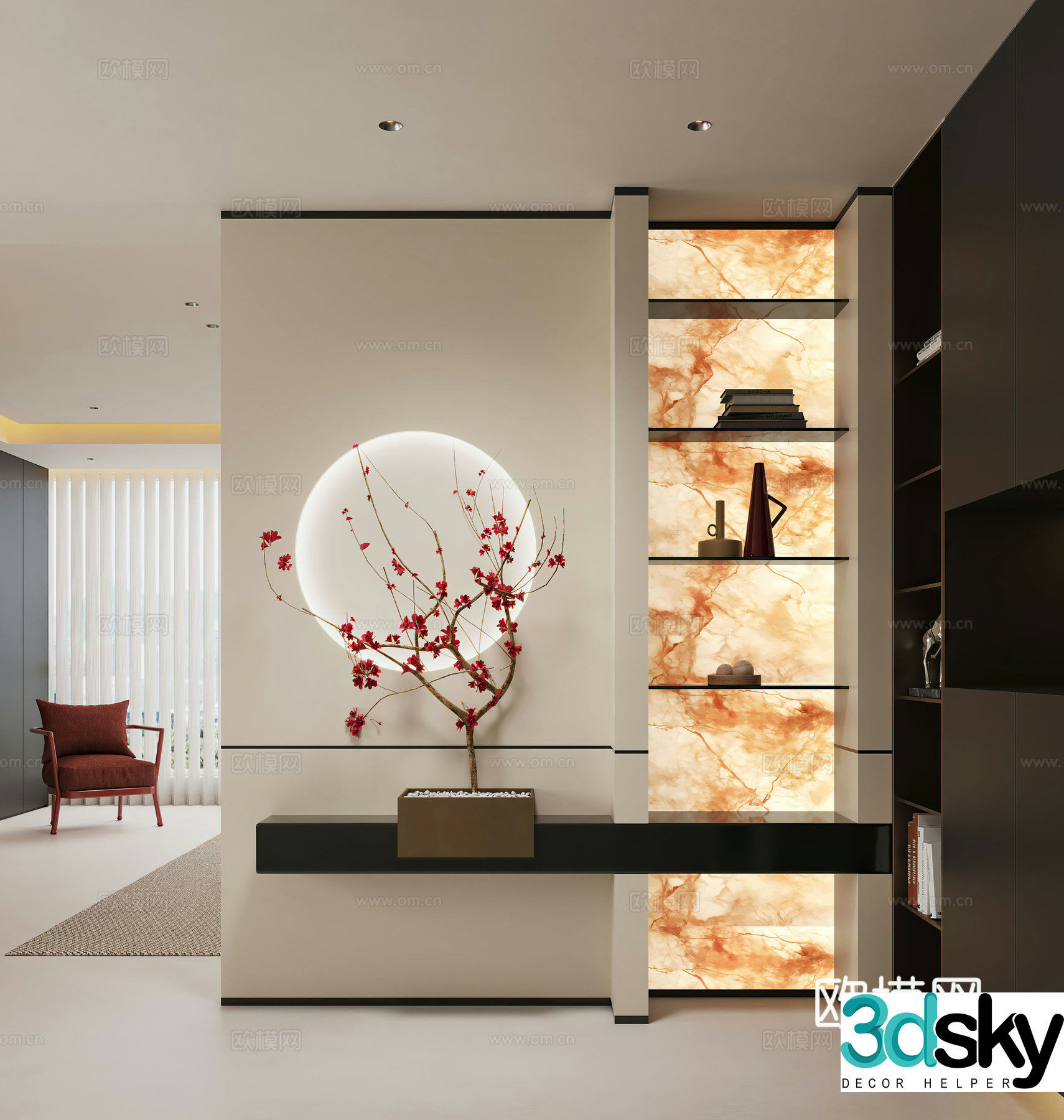 Modern entrance hallway Decorative entrance hall Porcelain partition Entrance entrance hall Translucent stone background 3D model