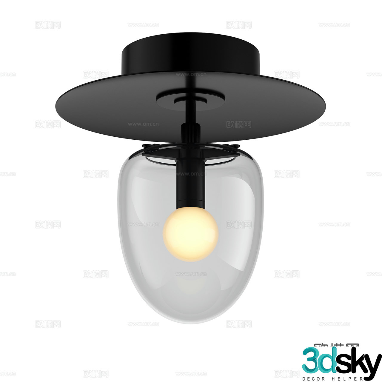 Roll & Hill Minimalist Ceiling Light Glass Ceiling Light Black Ceiling Light 3D Model