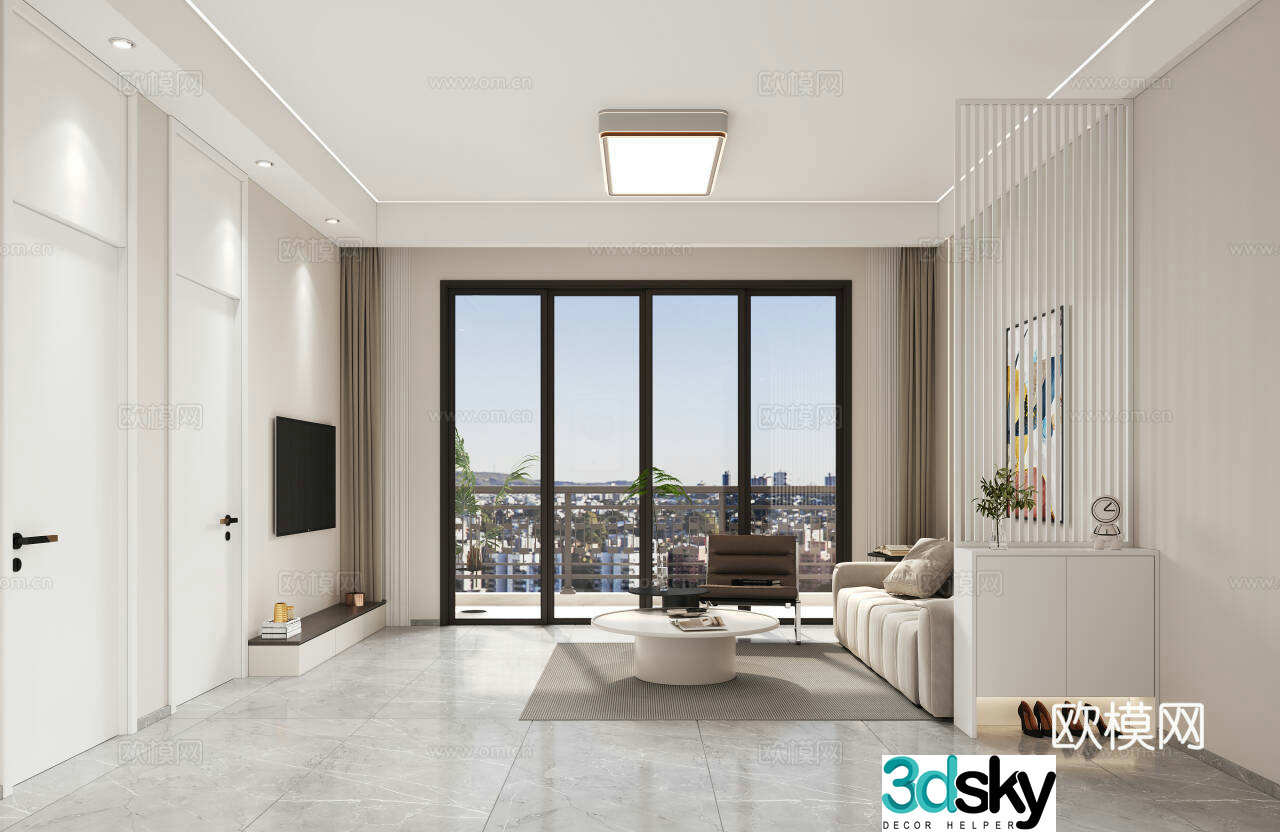 Modern living room entrance partition ceiling light 3D model of hanging paintings