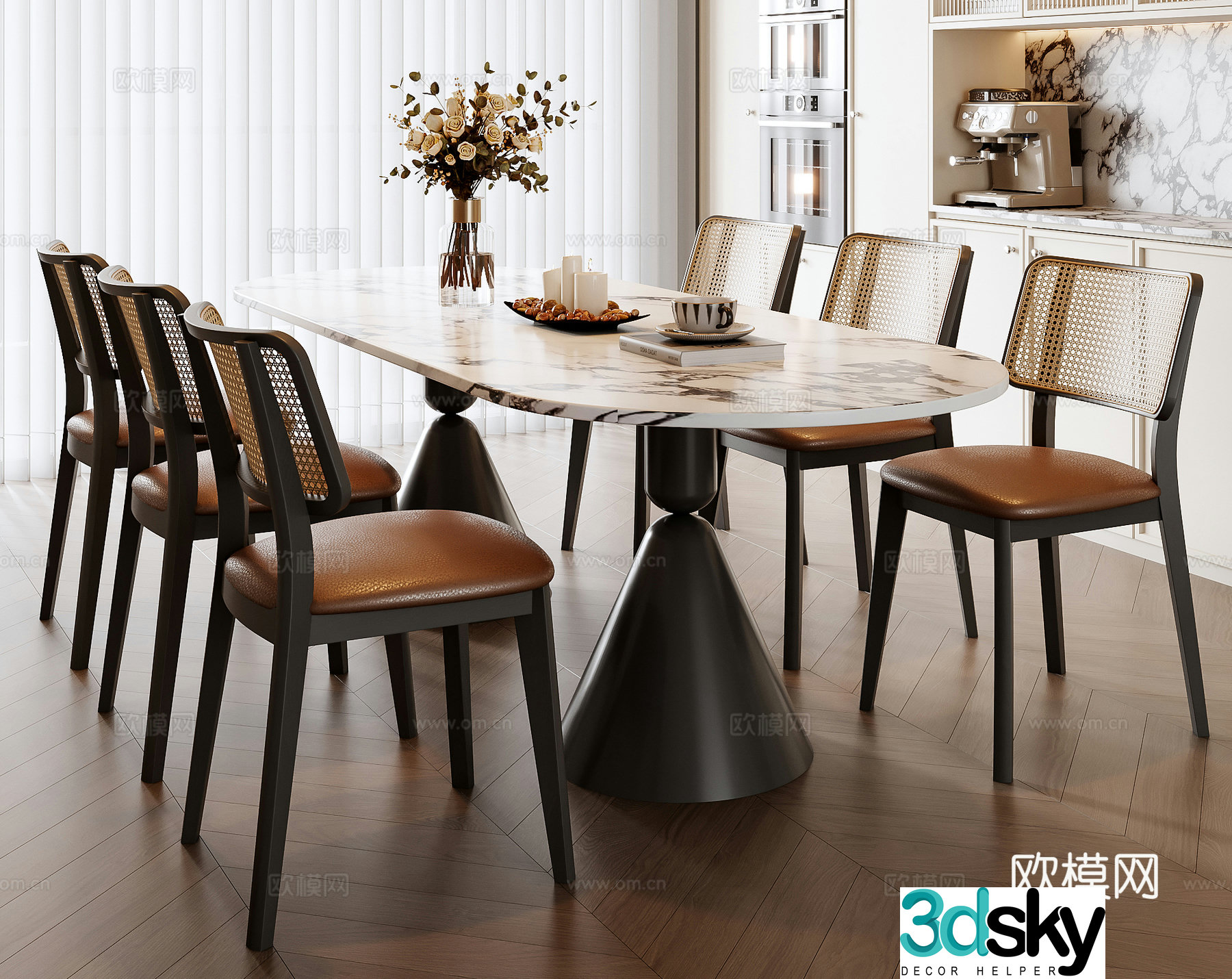 French dining table and chair combination 3D model