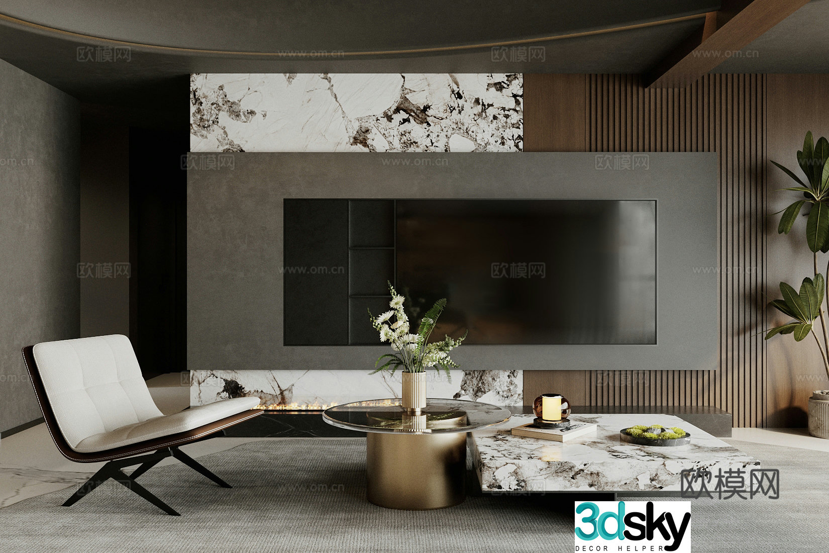 Modern Italian home living room Light luxury Italian living room Living room Background wall TV background wall 3d model