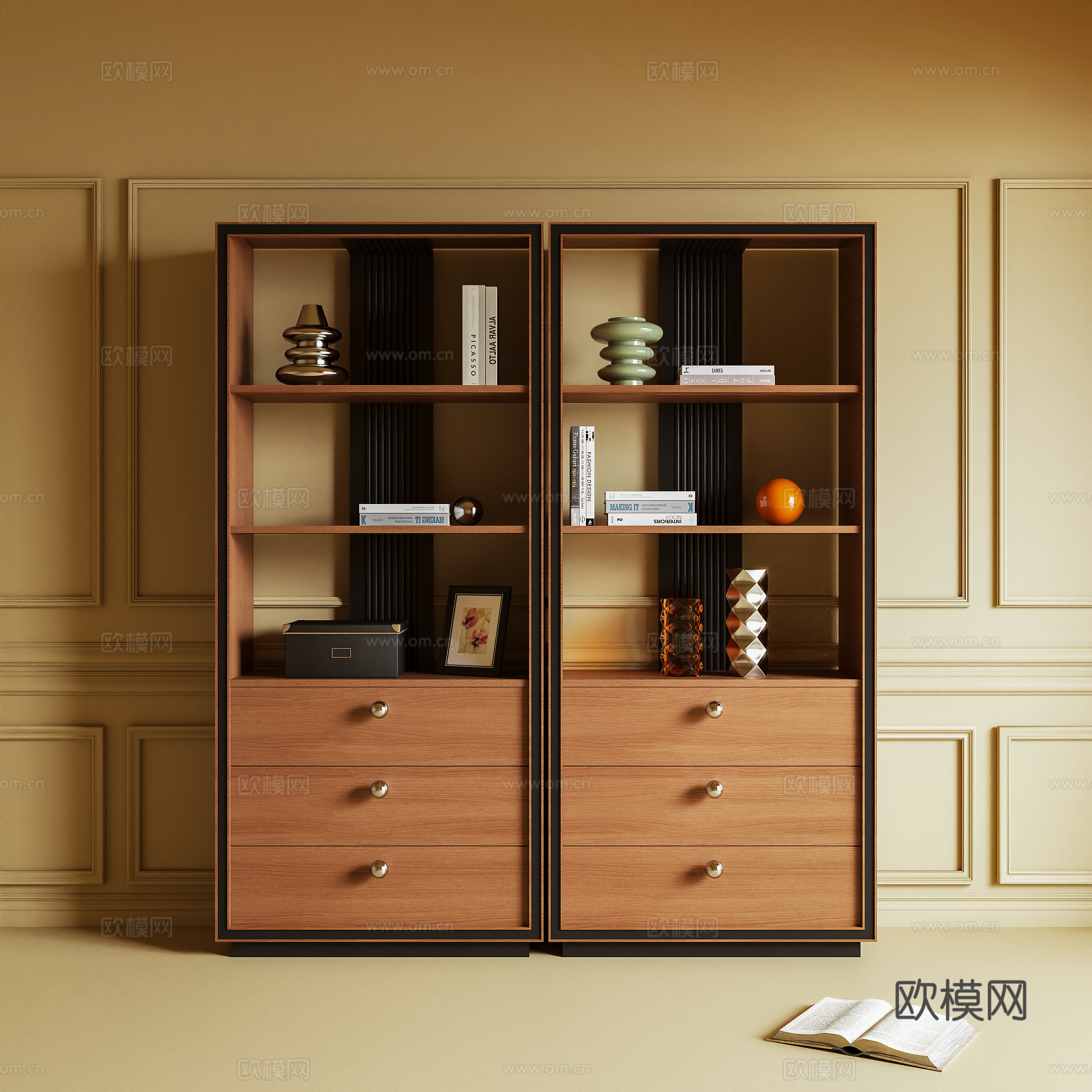 Log Wind Bookcase Locker Side Cabinet 3D Model