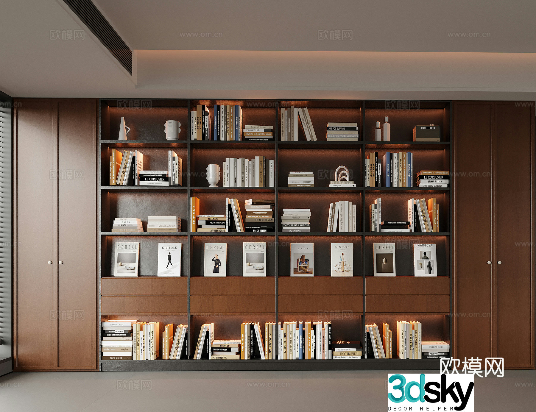 Modern bookcase full wall bookcase book ornament 3D model
