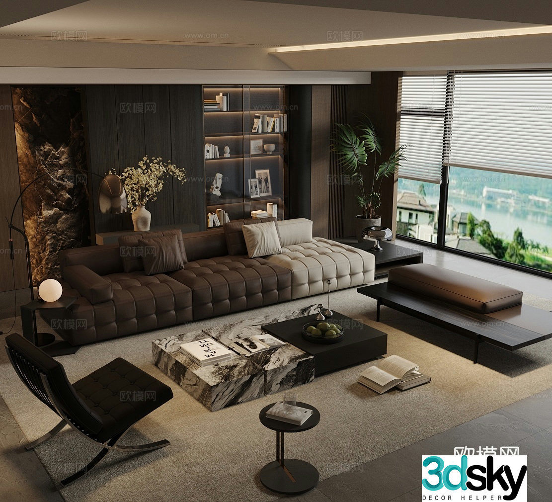 Modern Italian home living room Light luxury Italian living room Sofa coffee table combination High-end gray living room 3D model