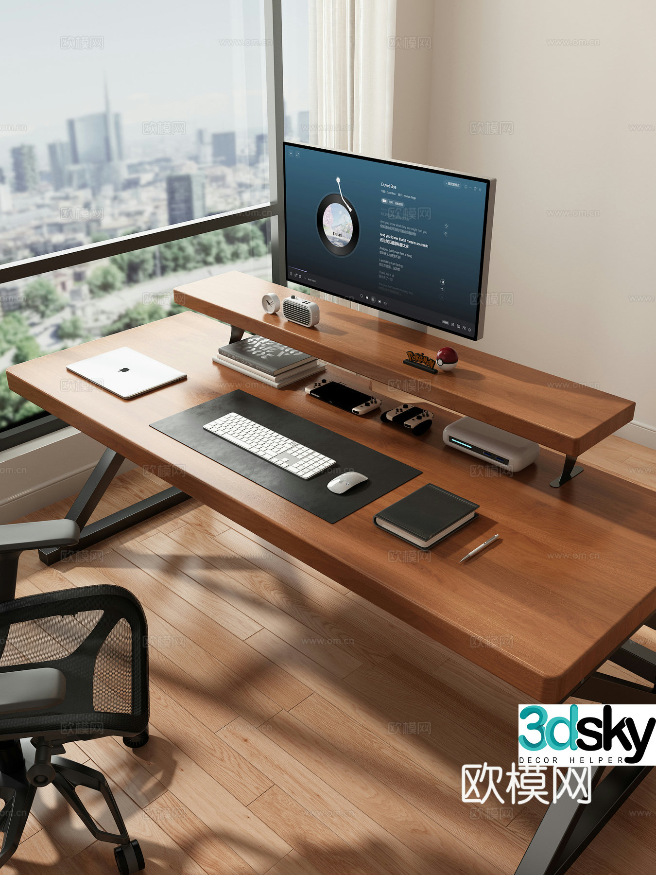 Computer desk and chair desk and chair computer supplies notebook handle audio 3d model