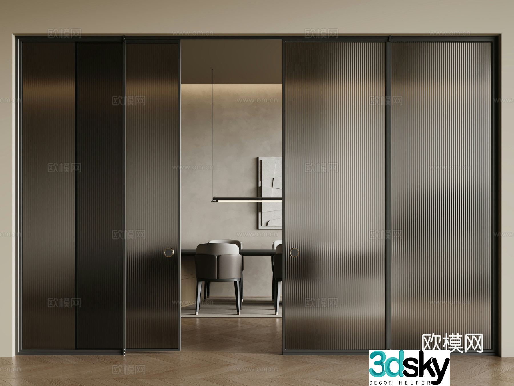 Modern glass sliding door Changhong glass door Glass sliding door 3D model