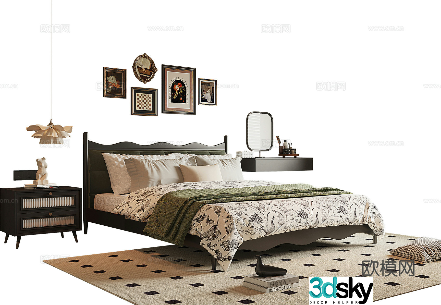 French medieval style double bed 3D model