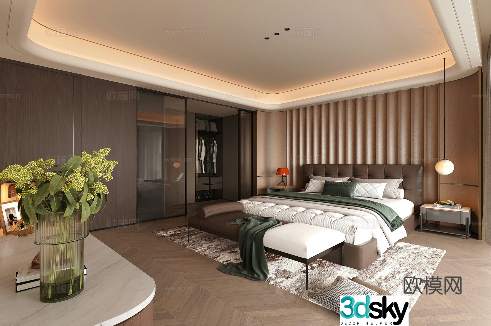 Modern Italian home bedroom Light luxury Italian bedroom Superior gray bedroom Italian backrest double bed 3D model