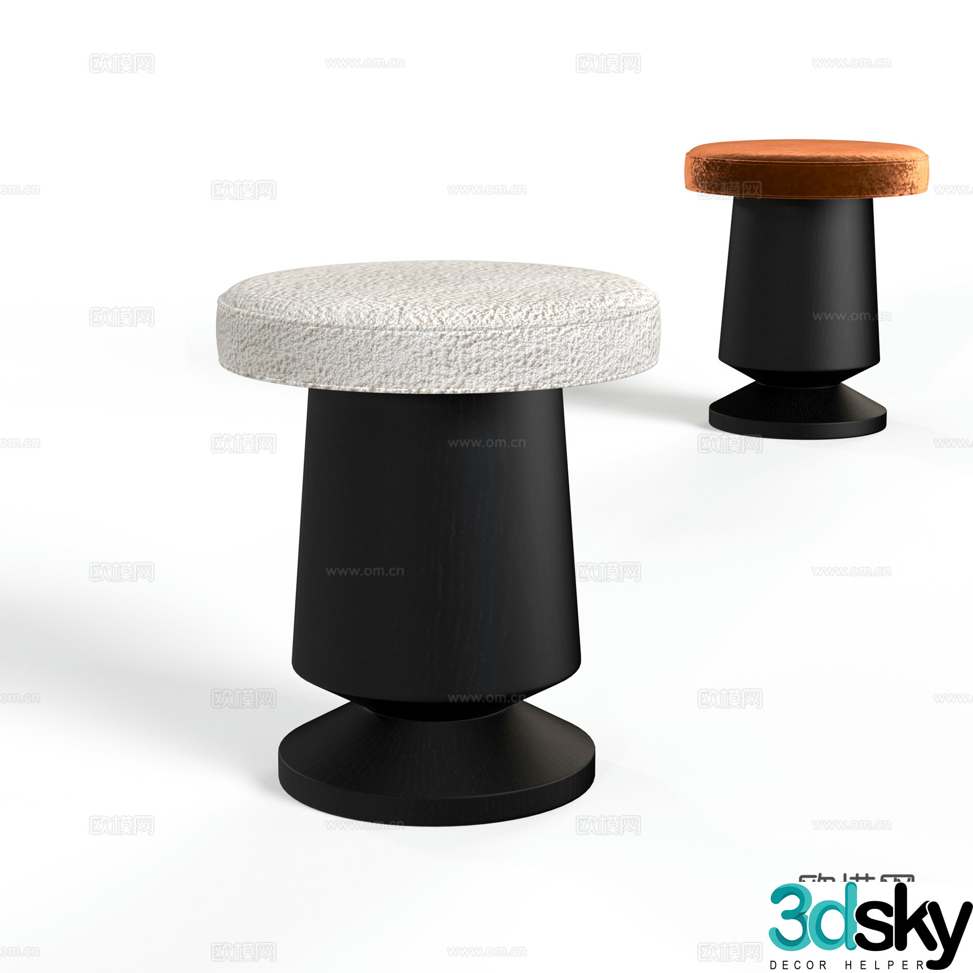 Modern round stool tea table stool sofa stool wooden stool pouf dressing stool 3d model